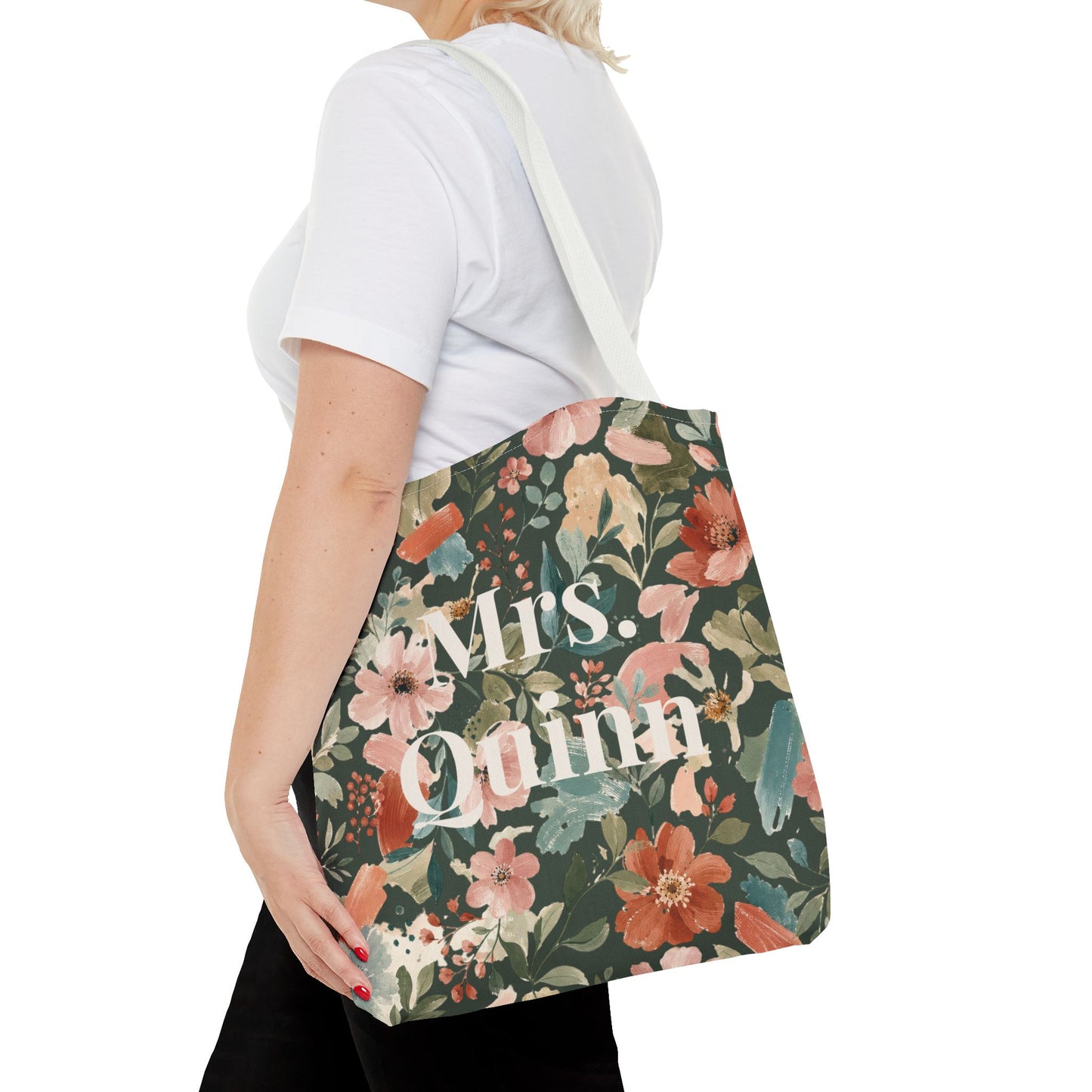 Personalized Floral Teacher Tote Bag: Custom Name Daily School Carryal
