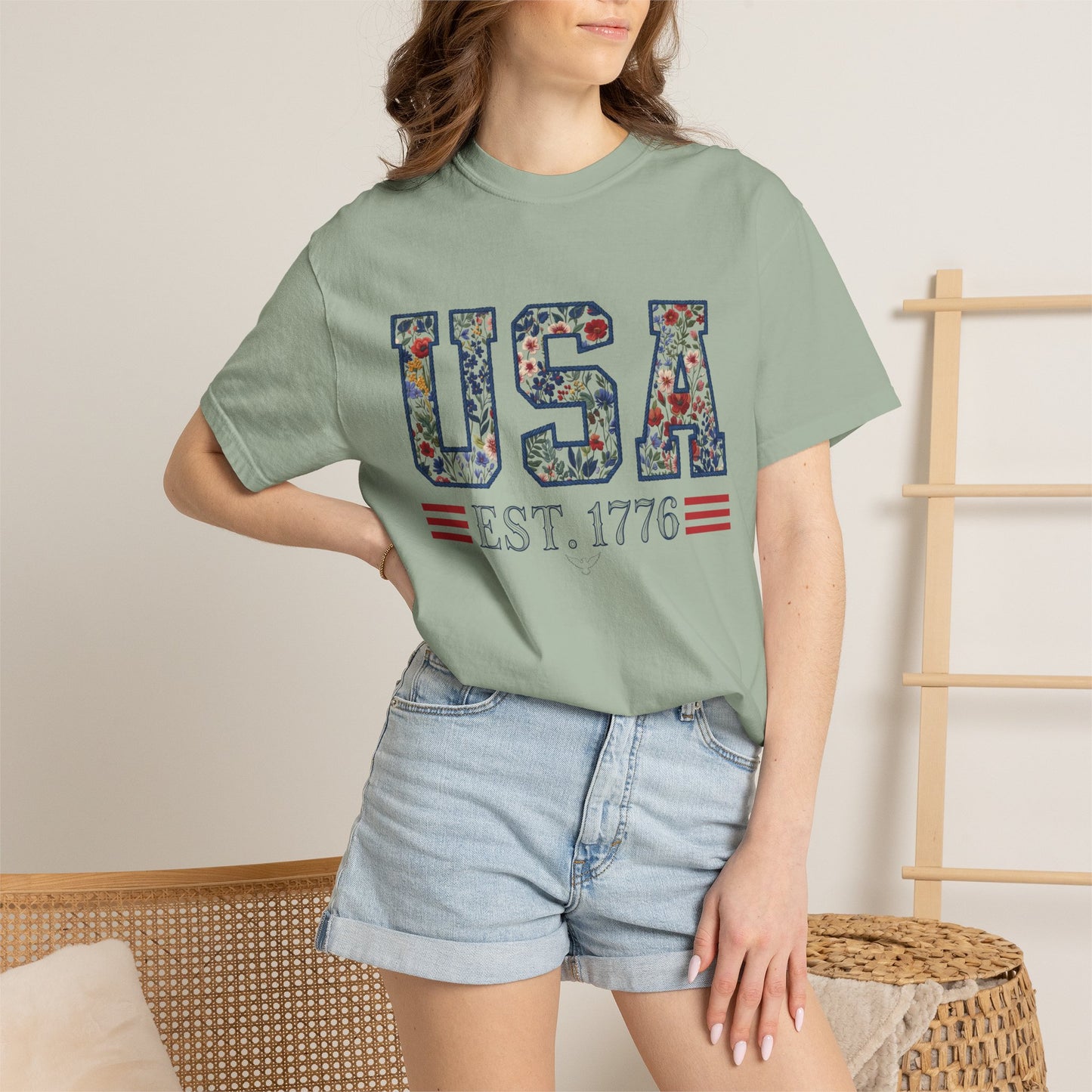 Floral USA Comfort Colors Teacher Shirt: Patriotic History Teacher Tee