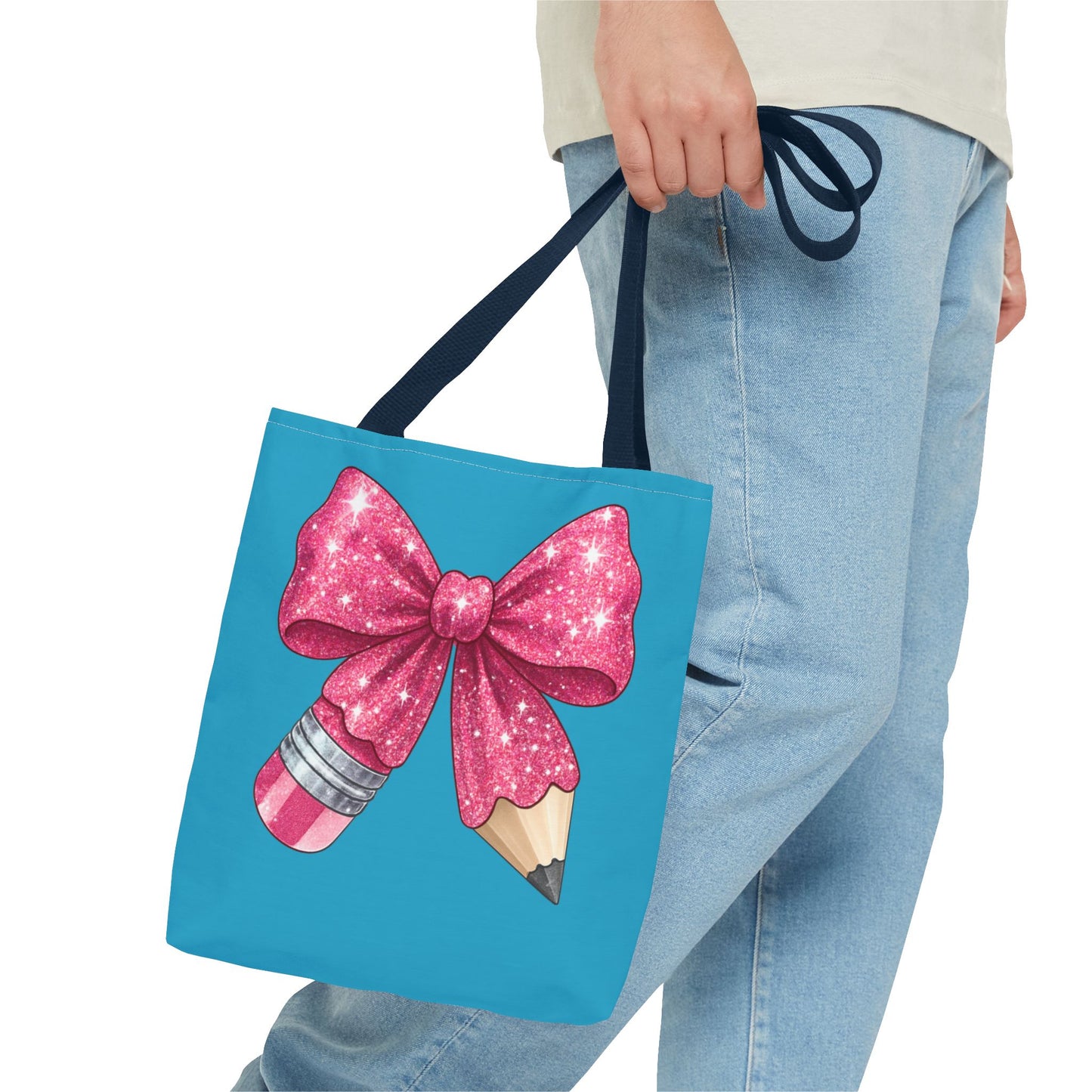 Pink Glitter Pencil & Eraser Tote Bag — Cute Teacher Gift