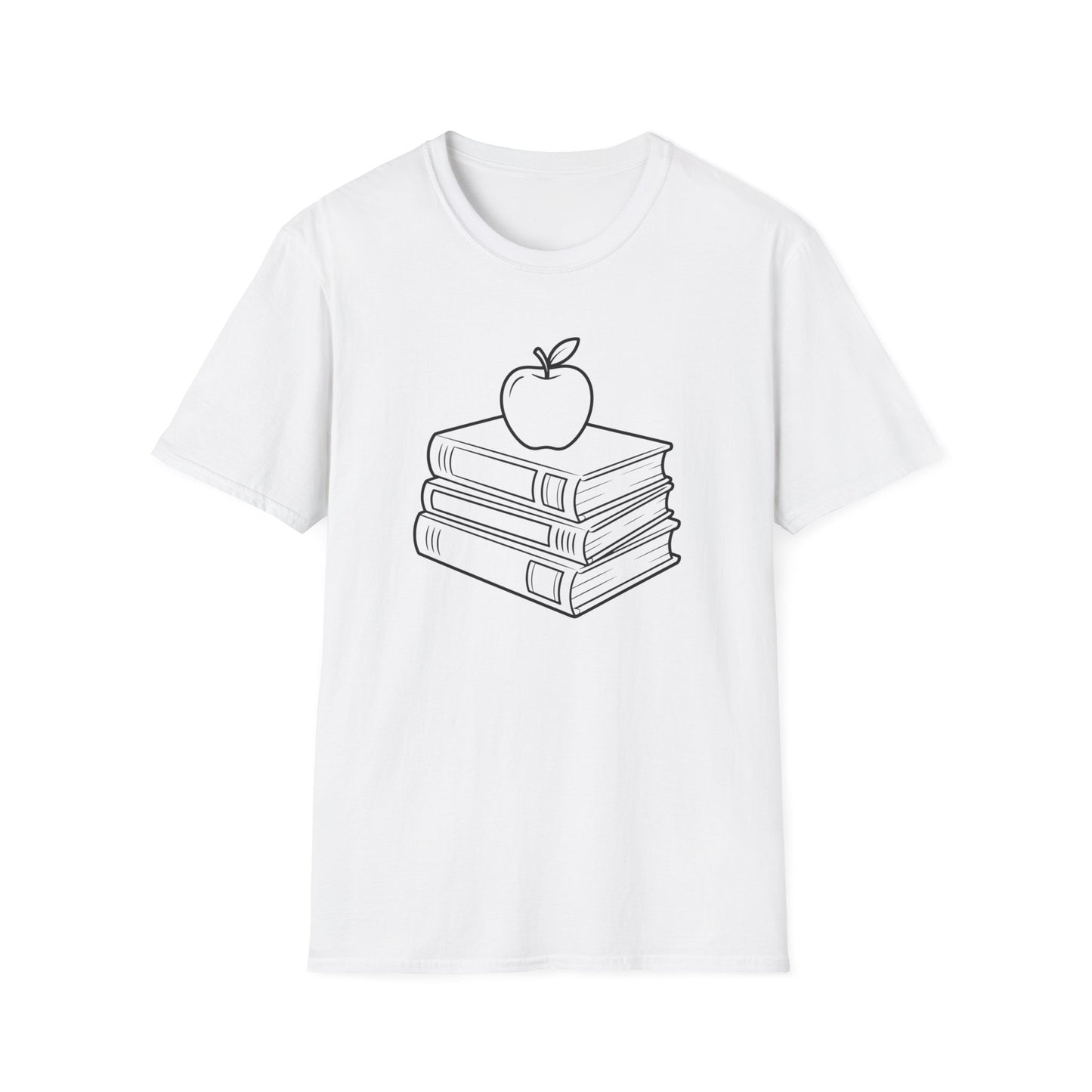 Teacher Apple Stack T‑Shirt — Minimalist Books & Apple Tee for Educators