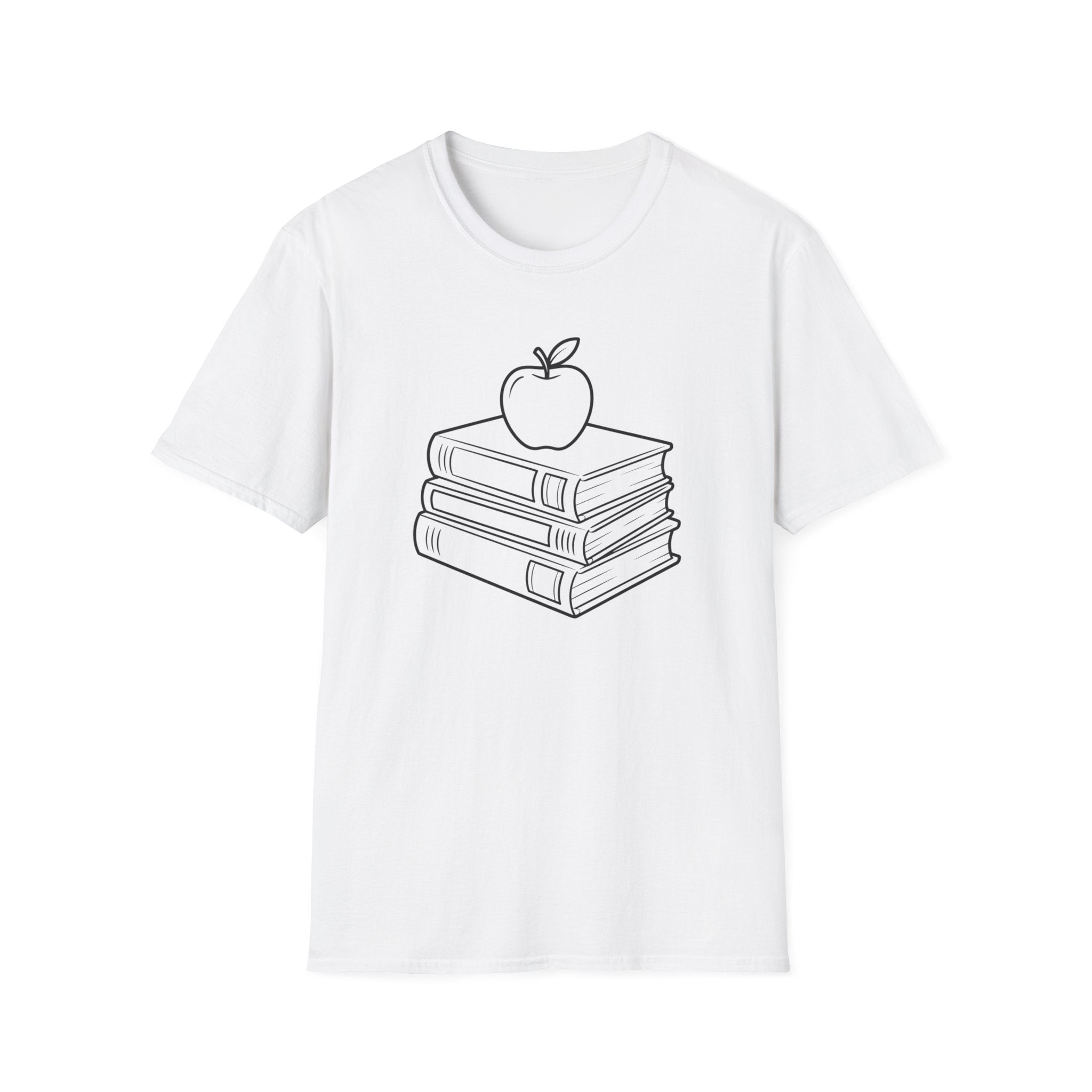 Teacher Apple Stack T‑Shirt — Minimalist Books & Apple Tee for Educators