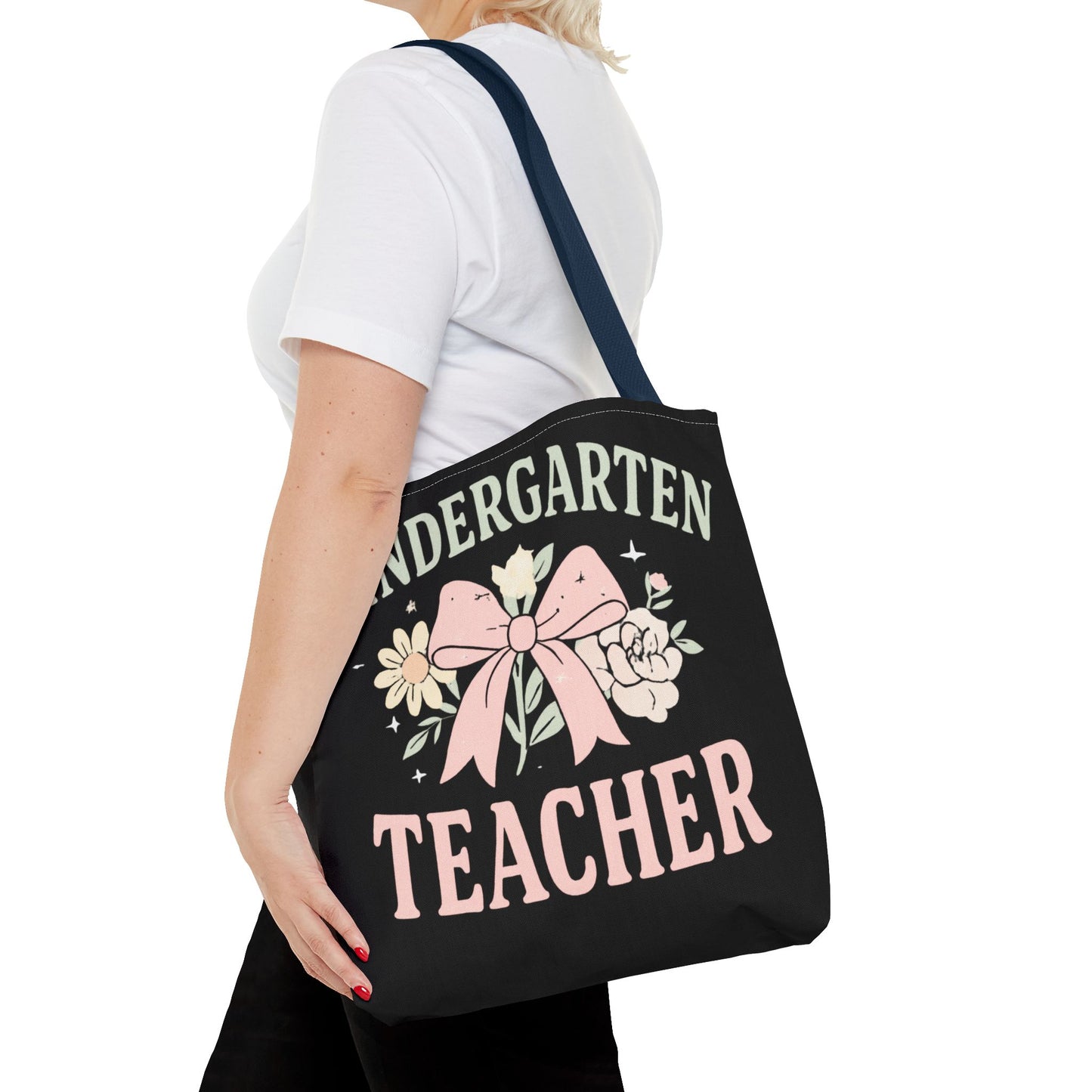 Kindergarten Teacher Floral Tote Bag – Cute Bow & Flowers Teacher Gift