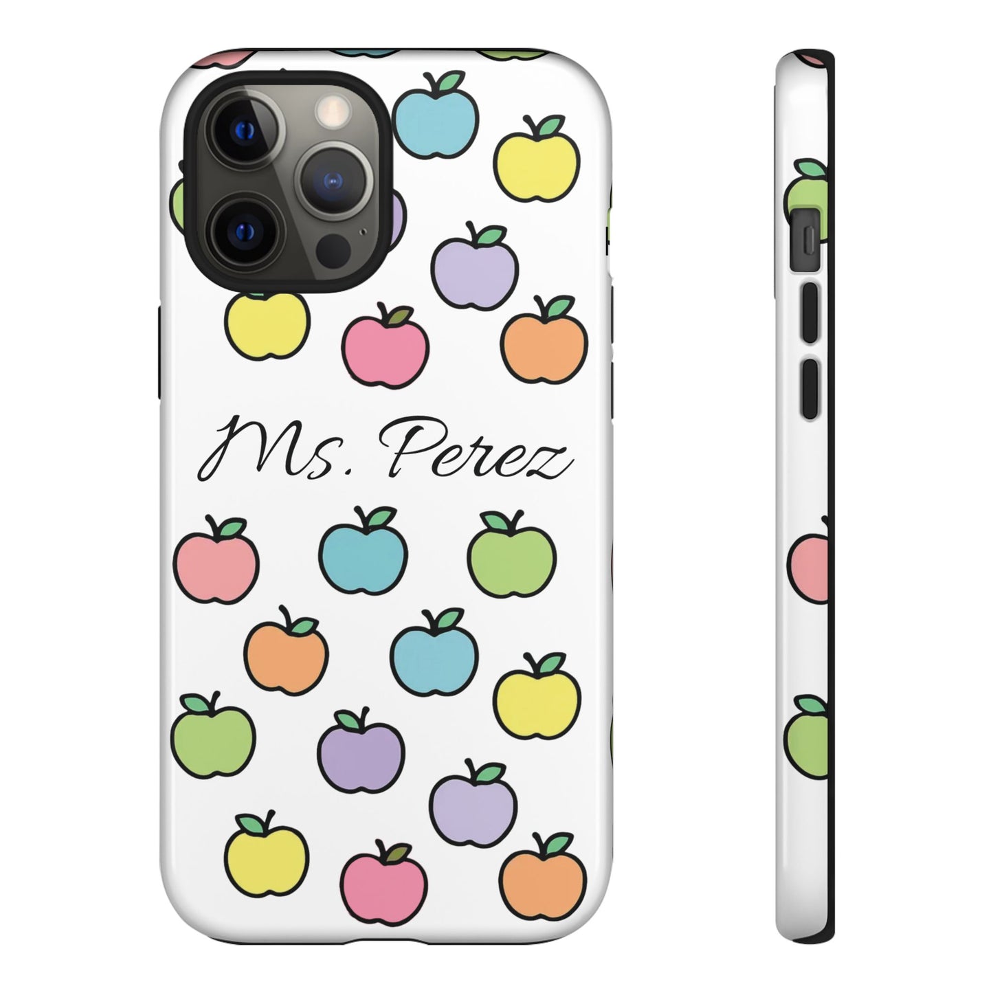 Personalized Teacher Apple Phone Case | Custom Name Teacher iPhone Case | Cute Apple Pattern Phone Case | Teacher Gift