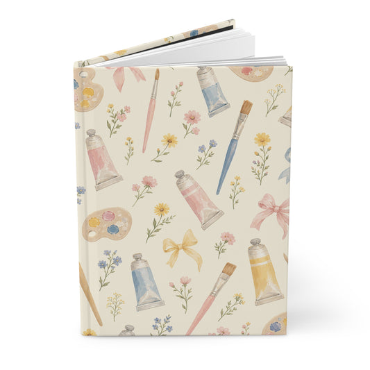 Art Teacher Hardcover Journal: Paint Brush, Palette and Floral Notebook with 150 Lined Pages