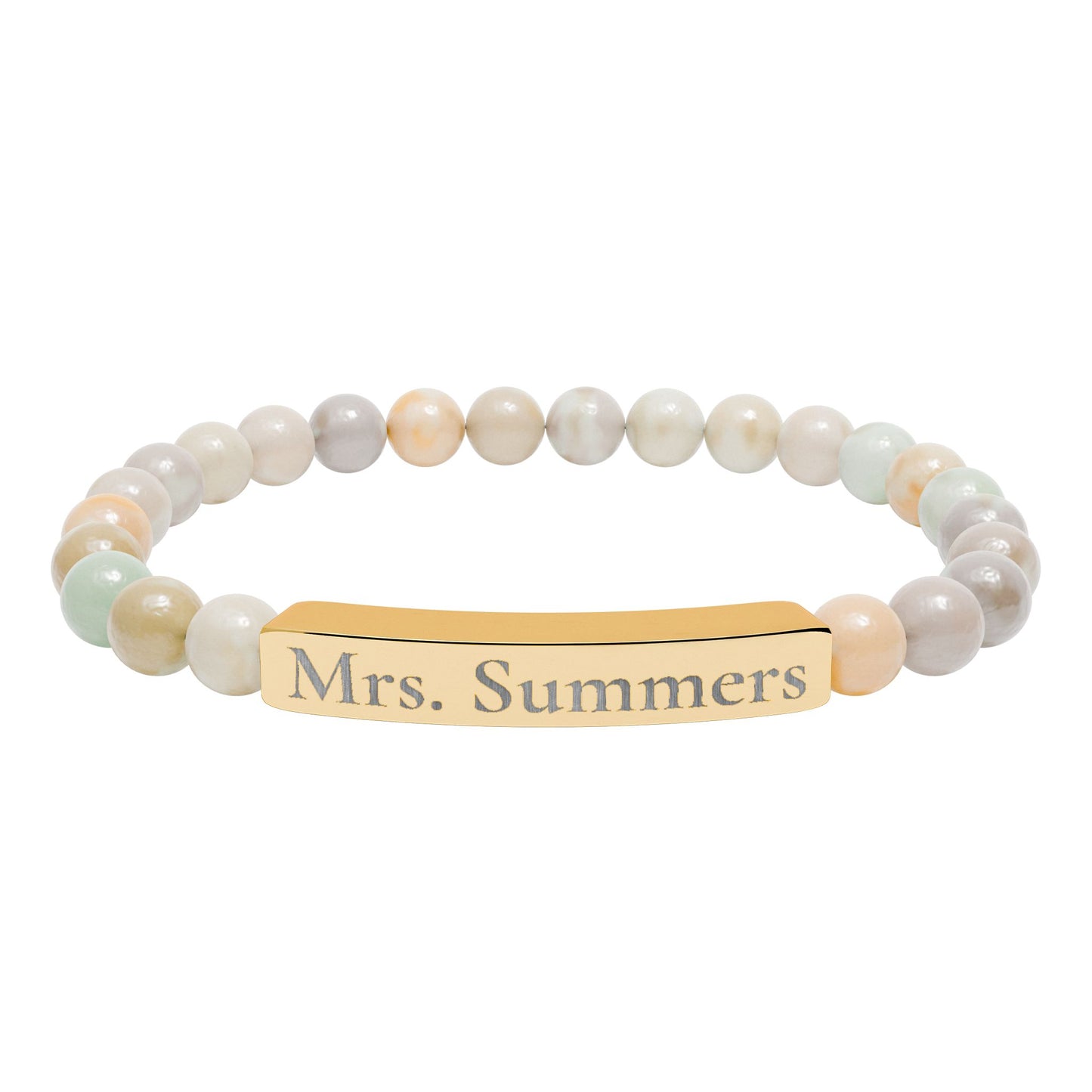 Personalized Teacher Bracelet, Custom Engraved Name Bar Bracelet, Natural Stone Beaded Gift for Teacher Appreciation or School Staf