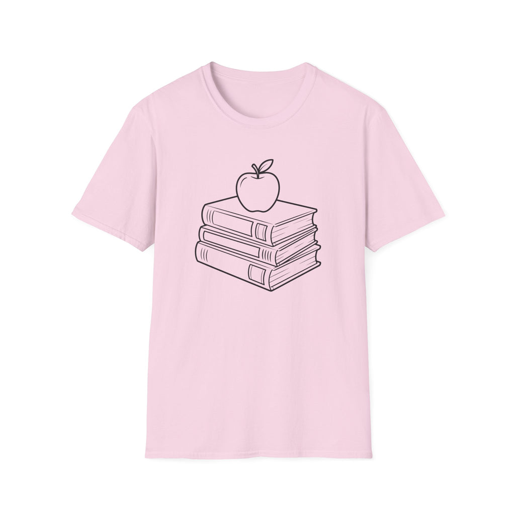 Teacher Apple Stack T‑Shirt — Minimalist Books & Apple Tee for Educators