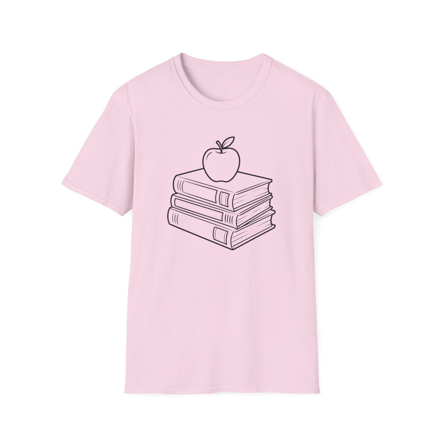 Teacher Apple Stack T‑Shirt — Minimalist Books & Apple Tee for Educators