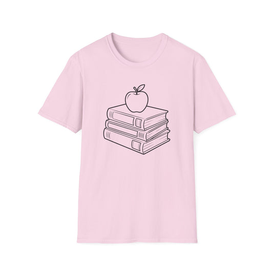 Teacher Apple Stack T‑Shirt — Minimalist Books & Apple Tee for Educators