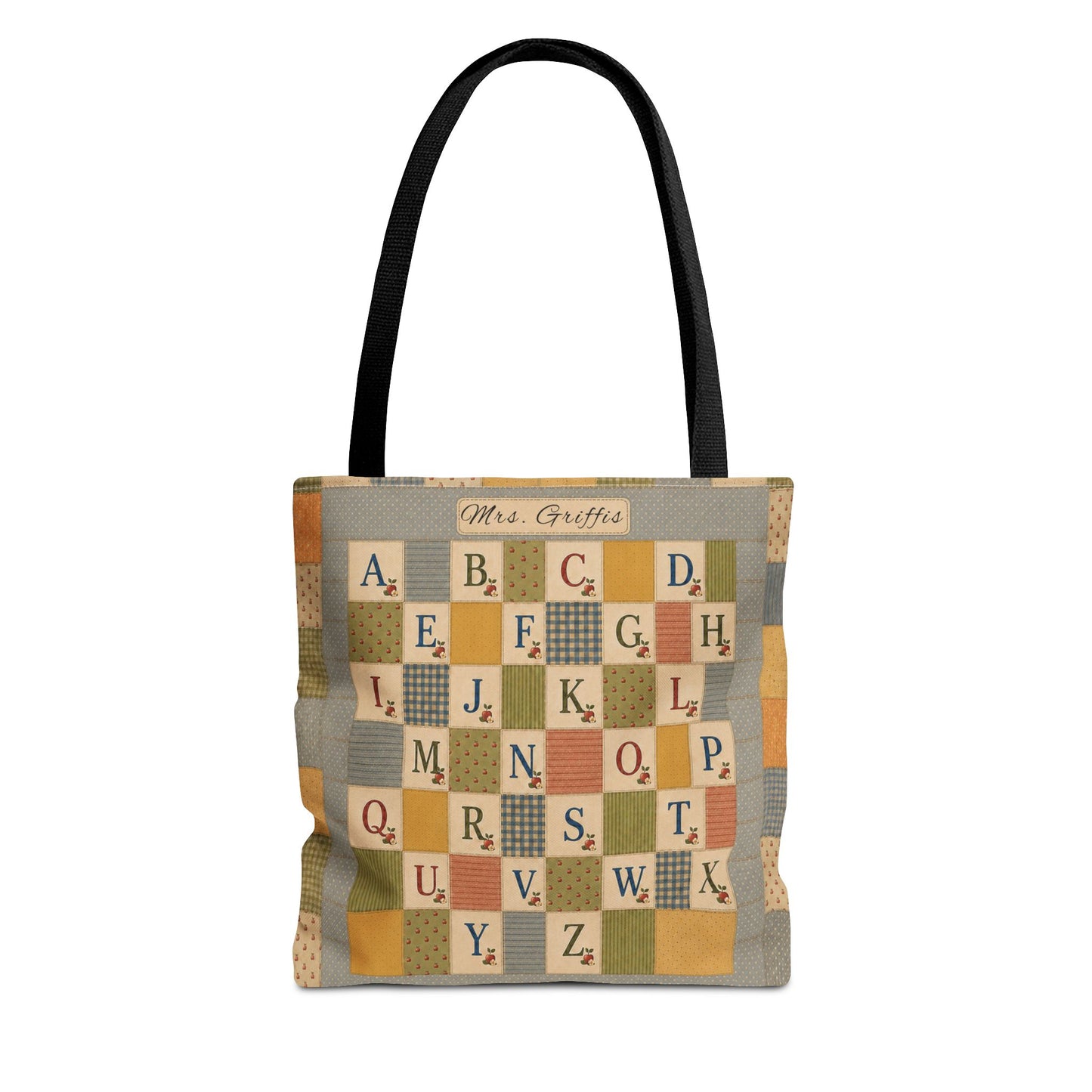 Personalized Teacher Tote Bag, Custom Name Alphabet Quilt Bag, Vintage ABC School Bag, Teacher Gift, Back to School Tote