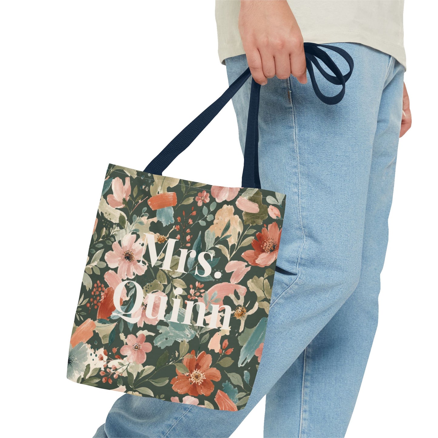 Personalized Floral Teacher Tote Bag: Custom Name Daily School Carryal