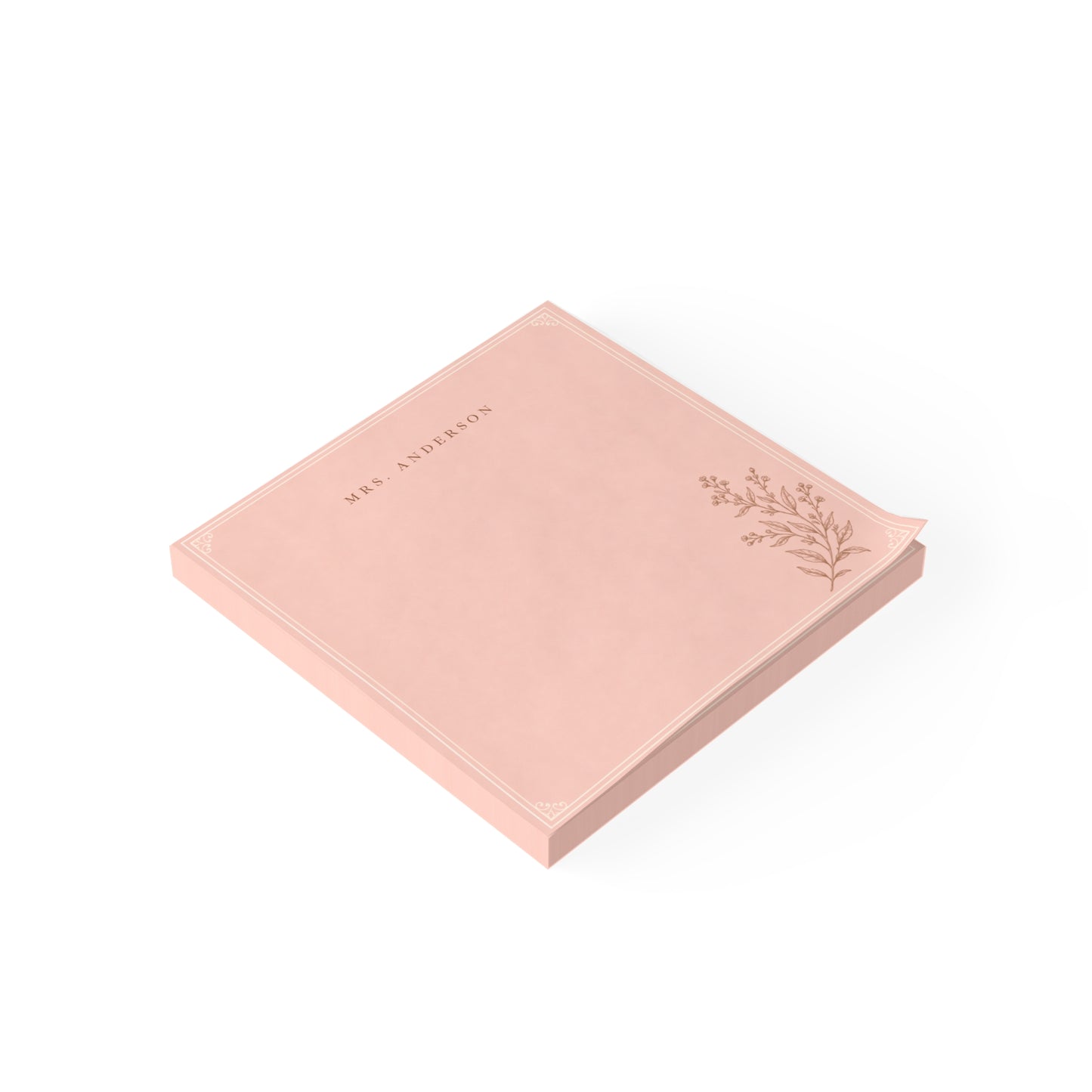 Personalized Teacher Post-it Notes, Blush Pink Minimalist Custom Name Sticky Notes 3x3, Elegant Botanical Teacher Gift, Desk Notepad, Mrs Ms