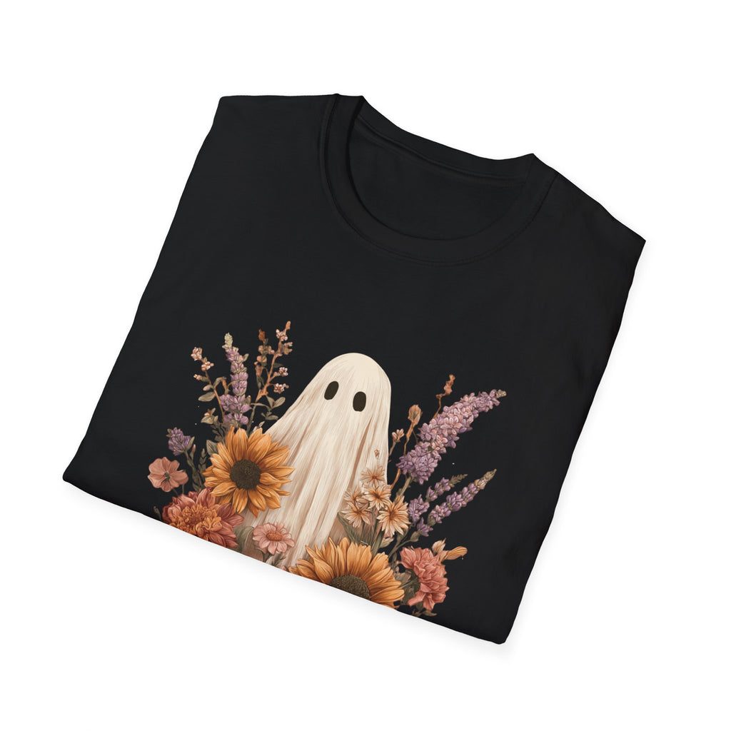 Whimsical Ghost Floral T-Shirt | Cozy, Fun Graphic Tee for Halloween, Autumn, Casual Wear, Gifts