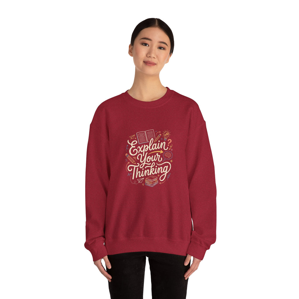 Explain Your Thinking Sweatshirt — Teacher & Tutor Coffee Cozy Crewneck