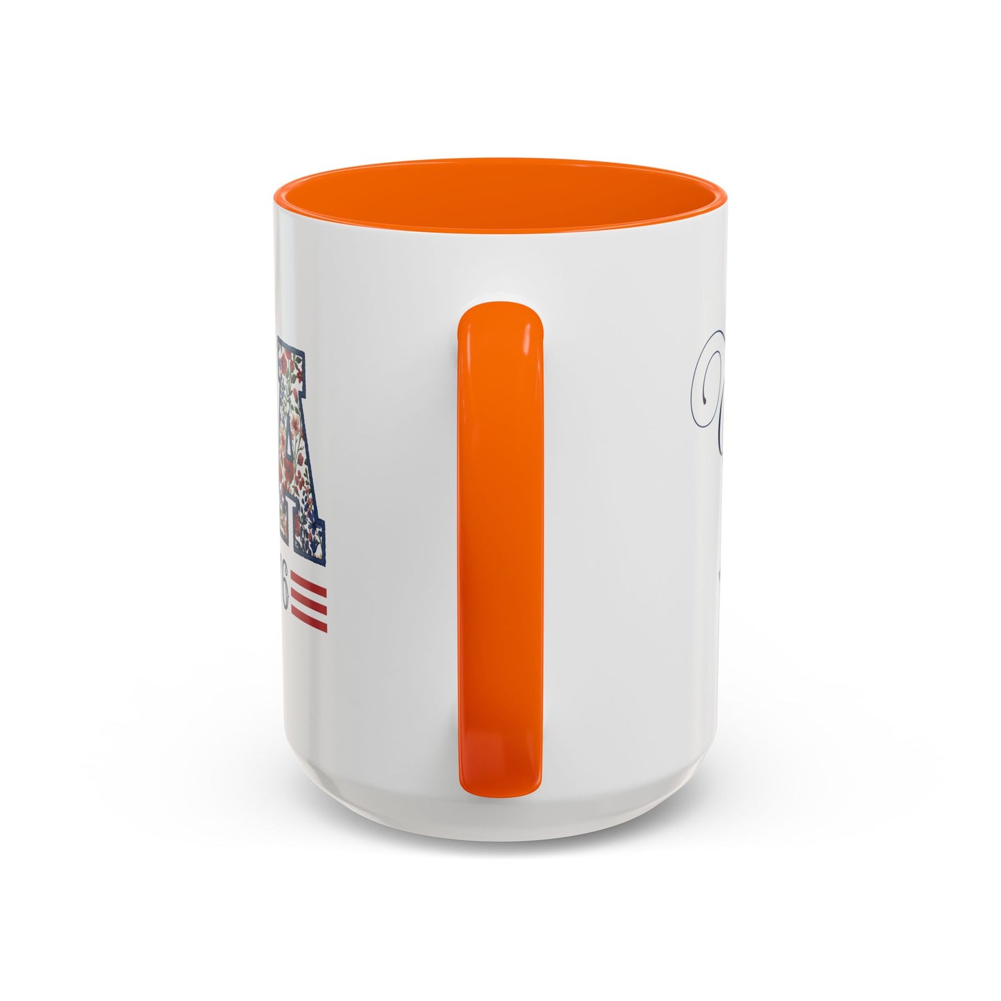 Personalized Patriotic Mug, Custom Name Ceramic Coffee Cup, USA Floral Accent Mug, Fourth of July Hostess Gift, 11oz 15oz