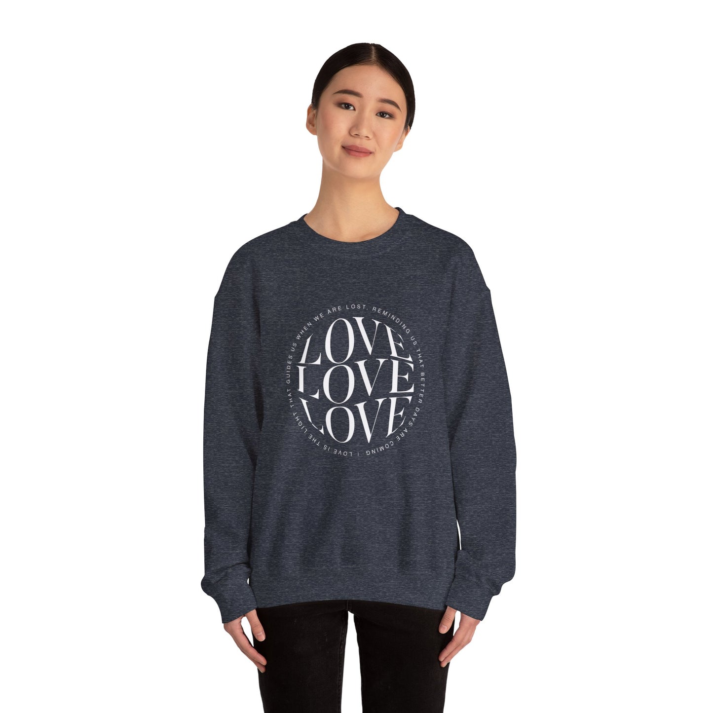 Love Circle Crewneck Sweatshirt — 'LOVE LOVE LOVE' Graphic Pullover