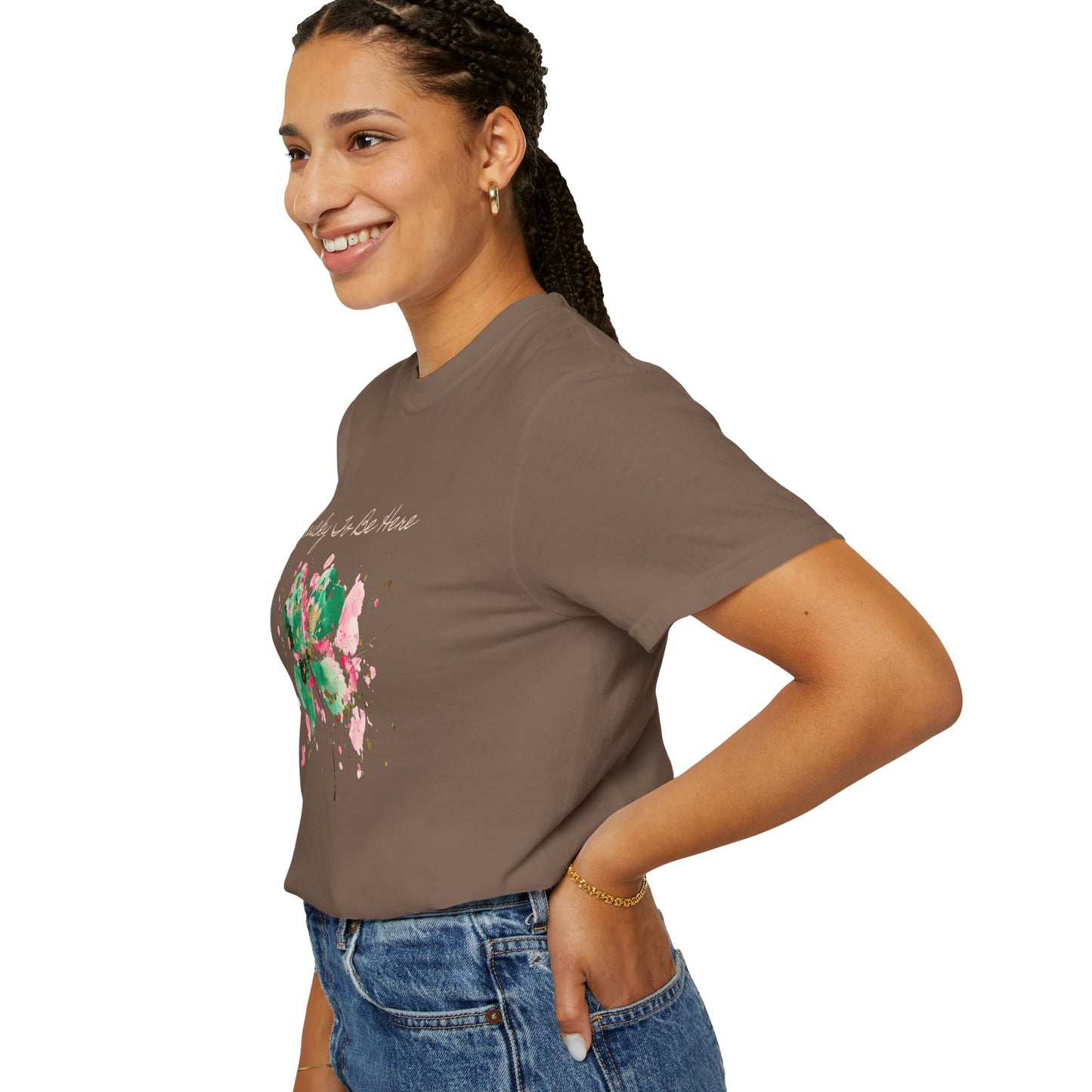 St. Patrick's Day, Lucky To Be Here T-Shirt - Floral Four-Leaf Clover Graphic