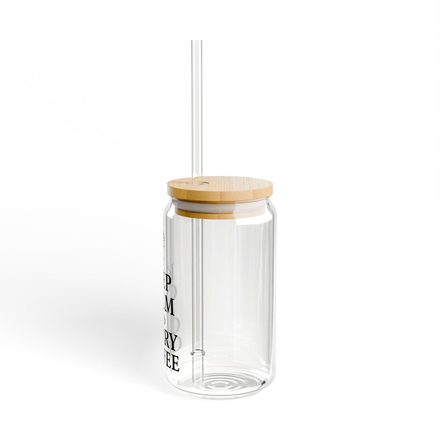 Keep Calm and Carry Coffee Glass Can | Teacher Coffee Cup with Bamboo Lid | Reusable Iced Coffee Glass | Funny Teacher Gift