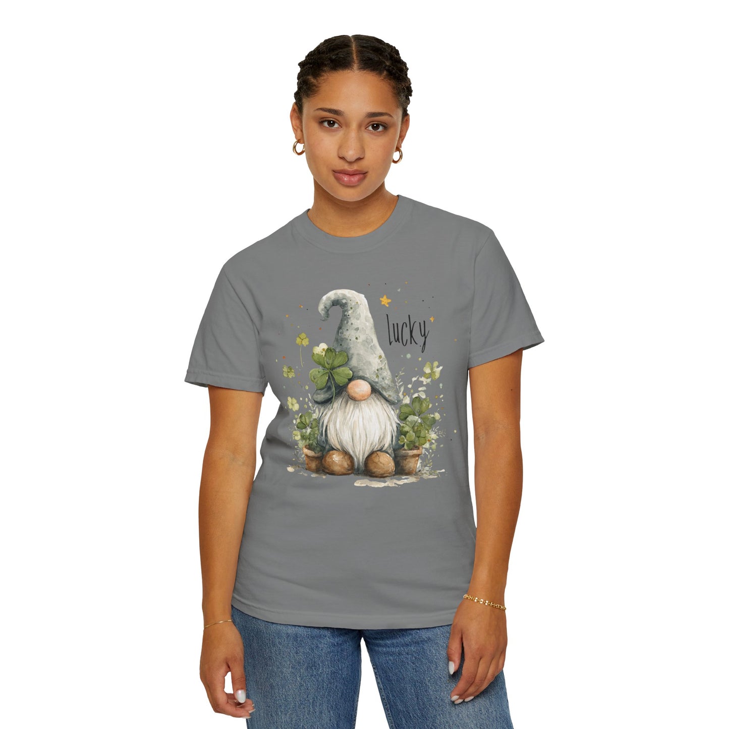 St. Patrick's Gnome T-Shirt — "Lucky" Shamrock Garden Tee