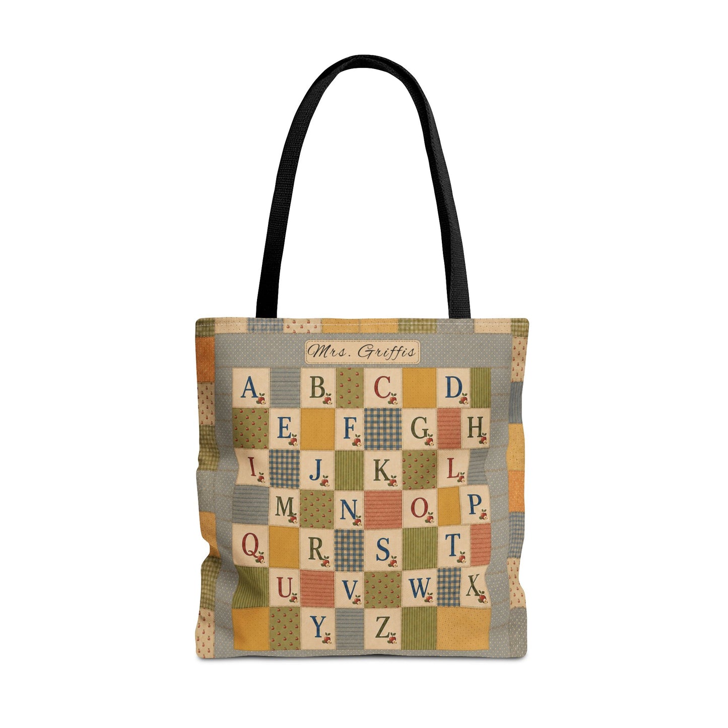 Personalized Teacher Tote Bag, Custom Name Alphabet Quilt Bag, Vintage ABC School Bag, Teacher Gift, Back to School Tote