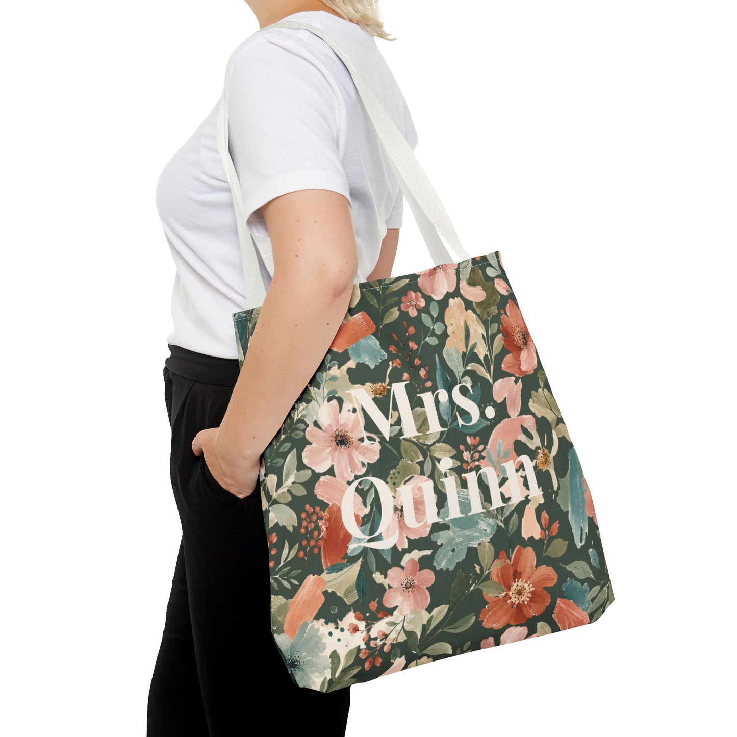 Personalized Floral Teacher Tote Bag: Custom Name Daily School Carryal