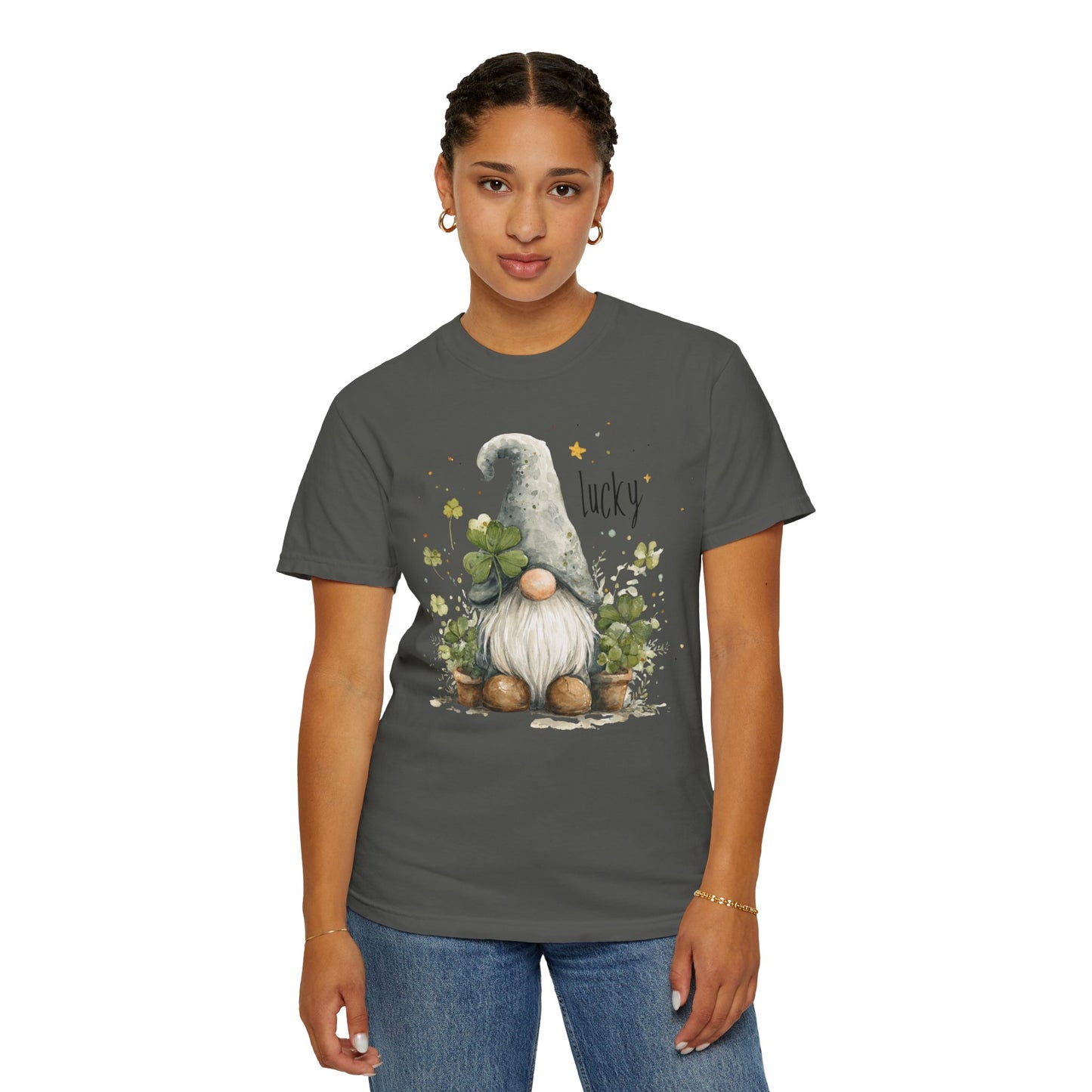 St. Patrick's Gnome T-Shirt — "Lucky" Shamrock Garden Tee