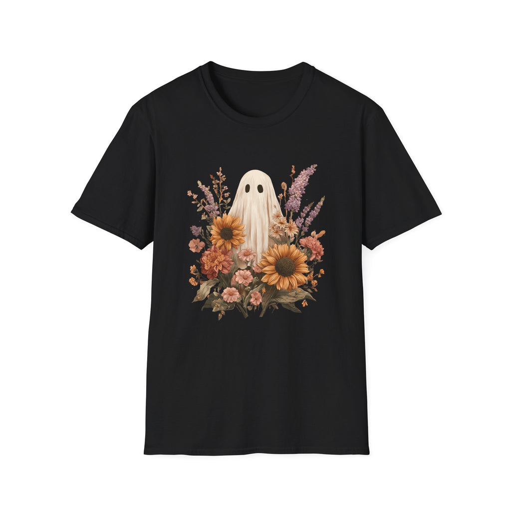Whimsical Ghost Floral T-Shirt | Cozy, Fun Graphic Tee for Halloween, Autumn, Casual Wear, Gifts