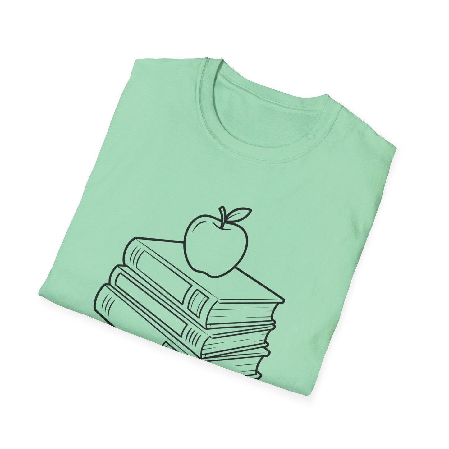 Teacher Apple Stack T‑Shirt — Minimalist Books & Apple Tee for Educators
