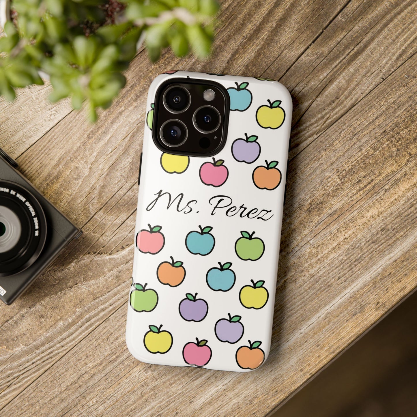 Personalized Teacher Apple Phone Case | Custom Name Teacher iPhone Case | Cute Apple Pattern Phone Case | Teacher Gift