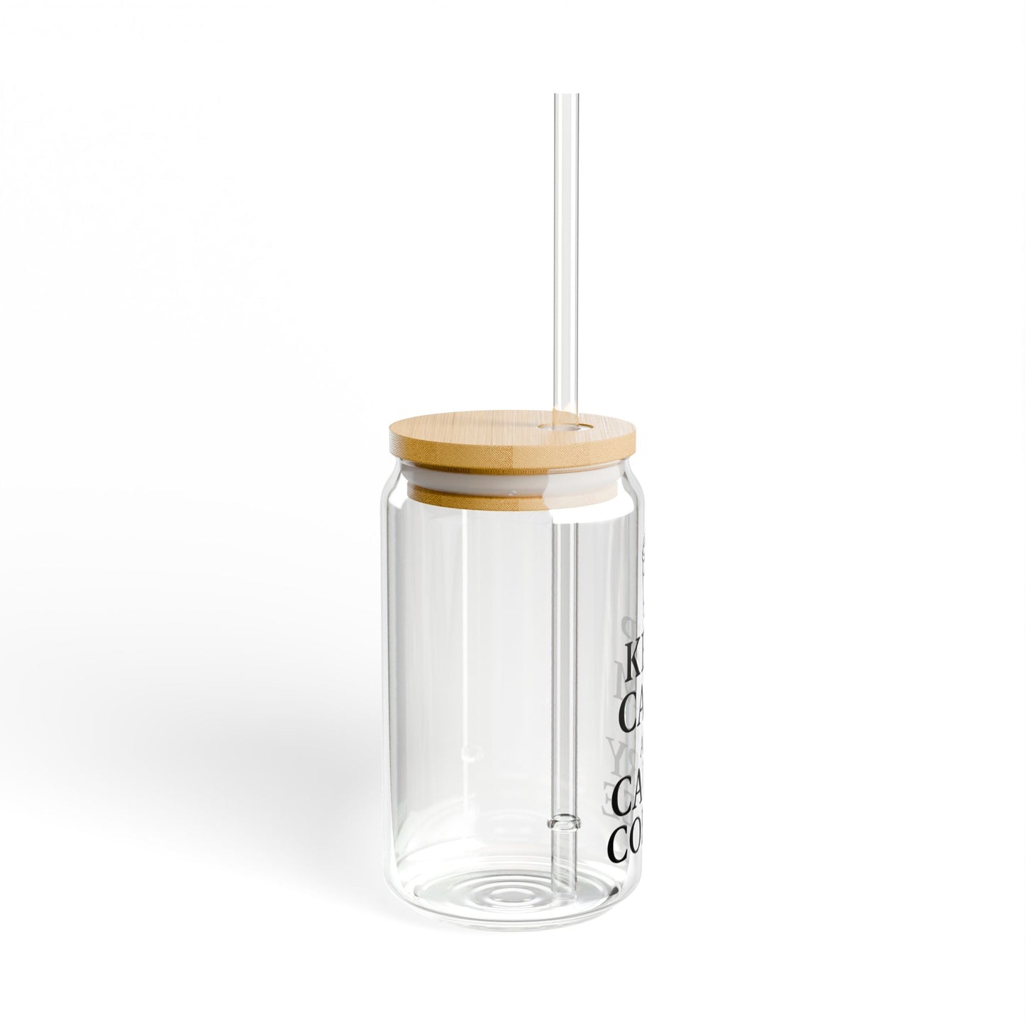 Keep Calm and Carry Coffee Glass Can | Teacher Coffee Cup with Bamboo Lid | Reusable Iced Coffee Glass | Funny Teacher Gift