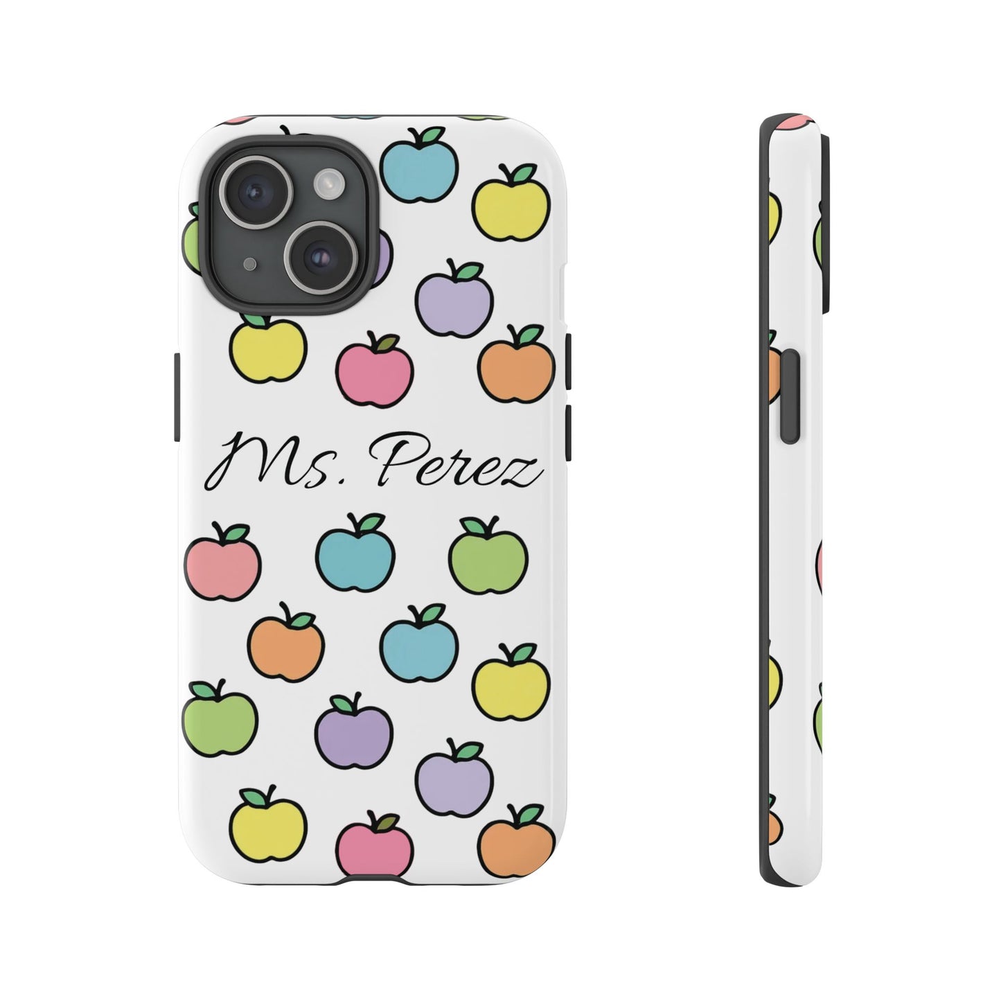 Personalized Teacher Apple Phone Case | Custom Name Teacher iPhone Case | Cute Apple Pattern Phone Case | Teacher Gift