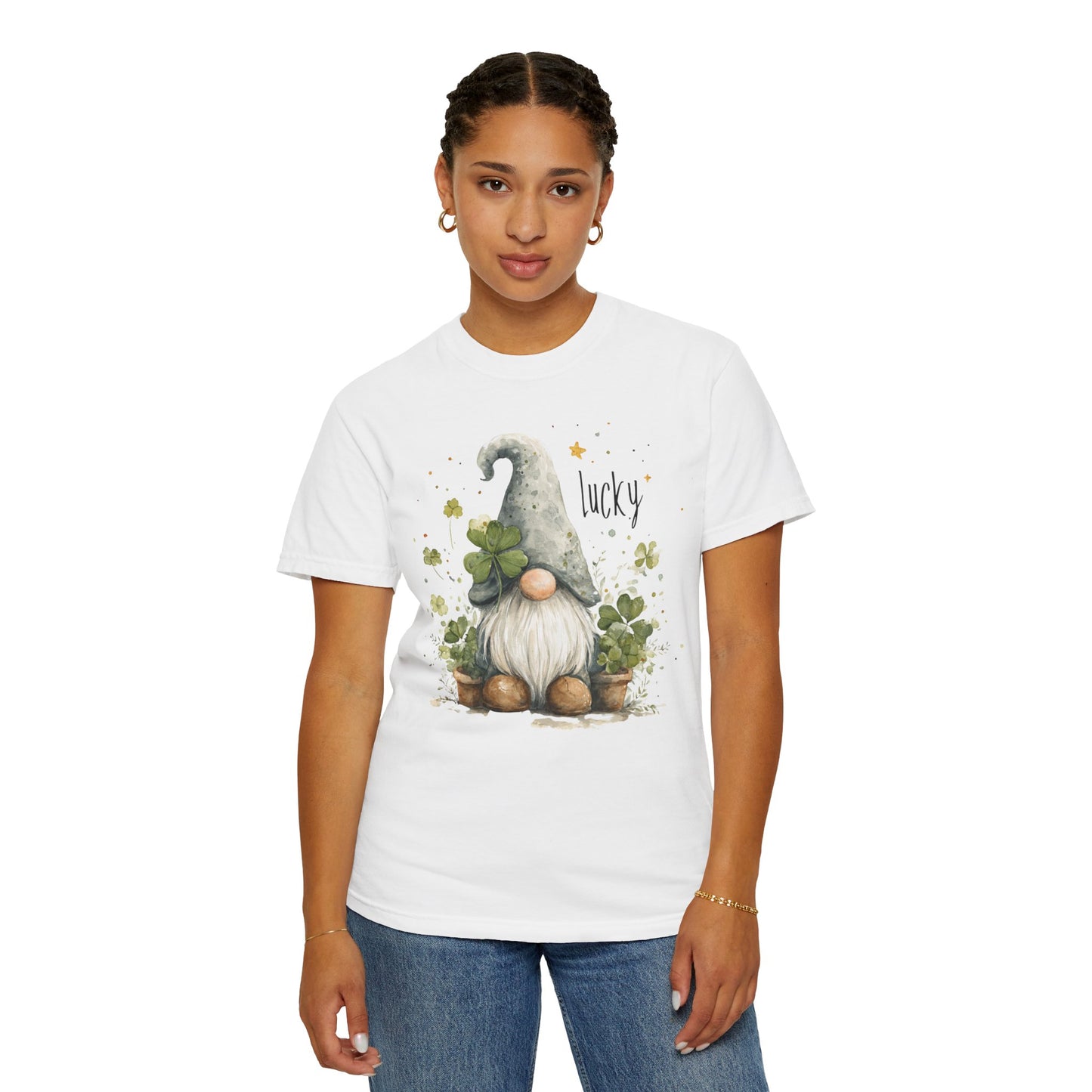 St. Patrick's Gnome T-Shirt — "Lucky" Shamrock Garden Tee