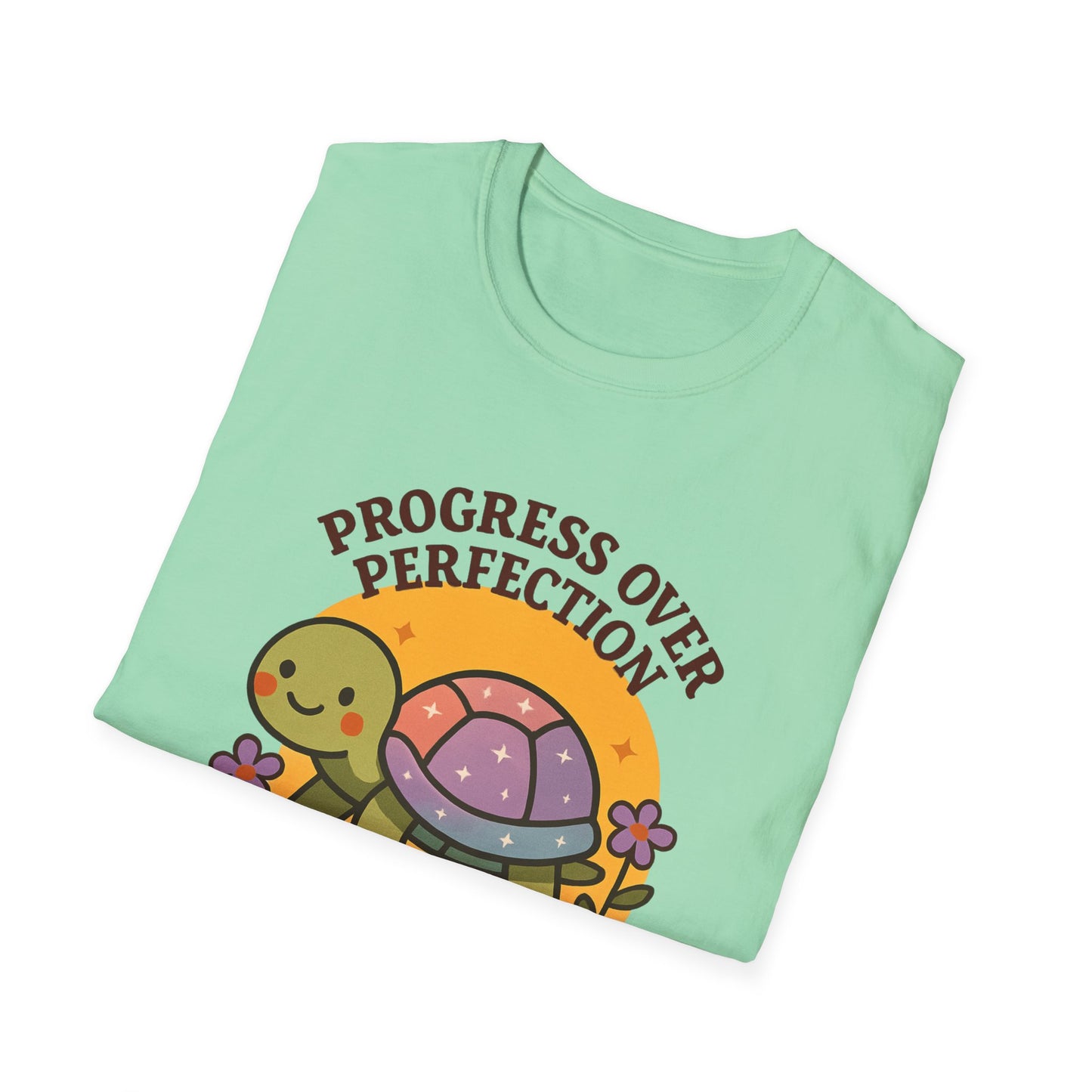 Progress Over Perfection Shirt – Cute Turtle Graphic Tee, Comfort Colors Inspired, Growth Mindset T-Shirt for Teachers, Students & Everyday Wear