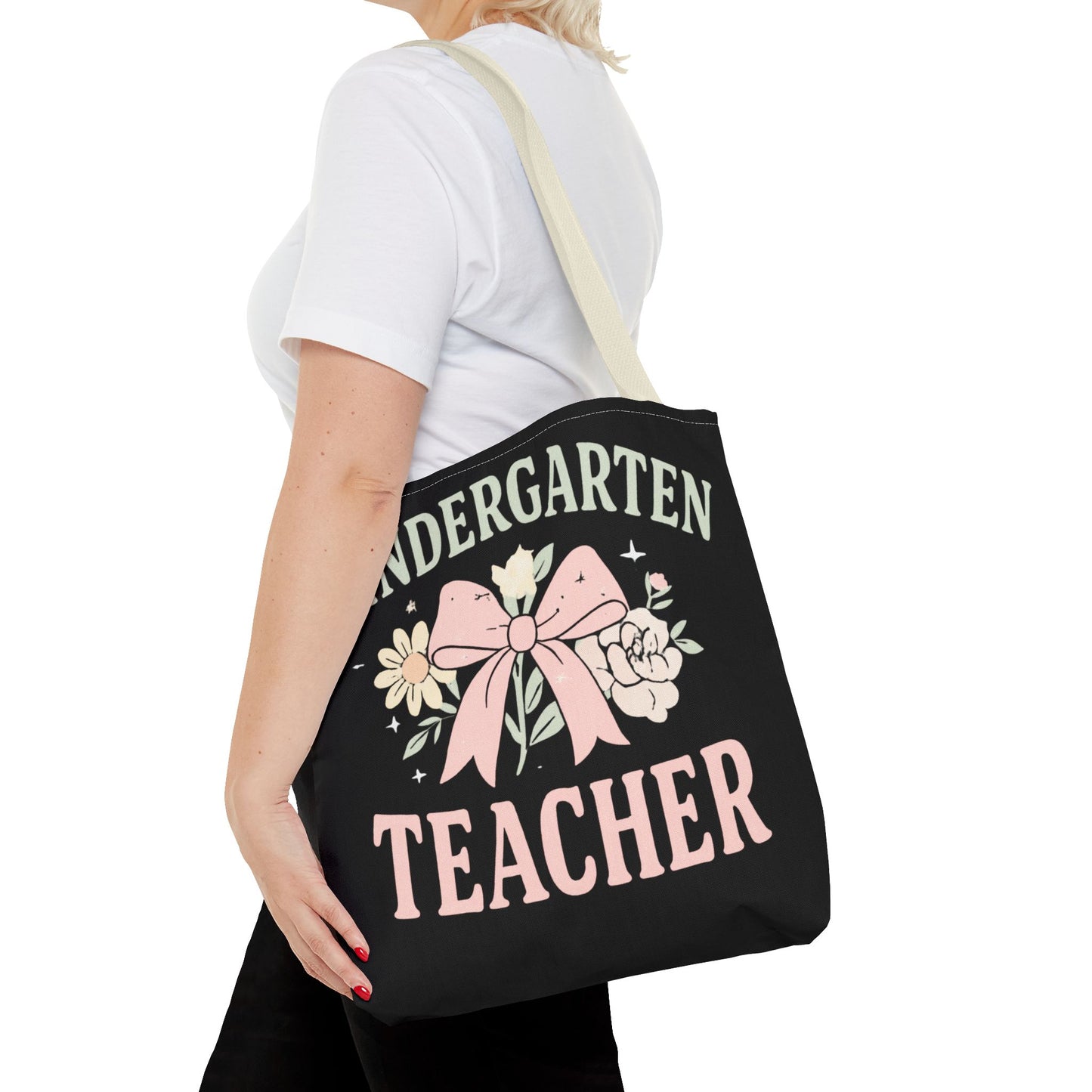 Kindergarten Teacher Floral Tote Bag – Cute Bow & Flowers Teacher Gift