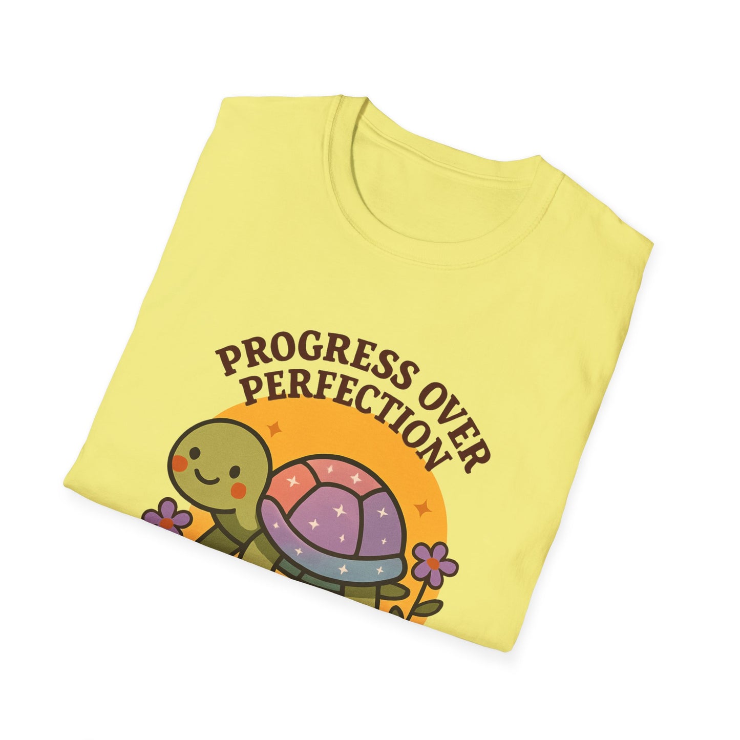 Progress Over Perfection Shirt – Cute Turtle Graphic Tee, Comfort Colors Inspired, Growth Mindset T-Shirt for Teachers, Students & Everyday Wear