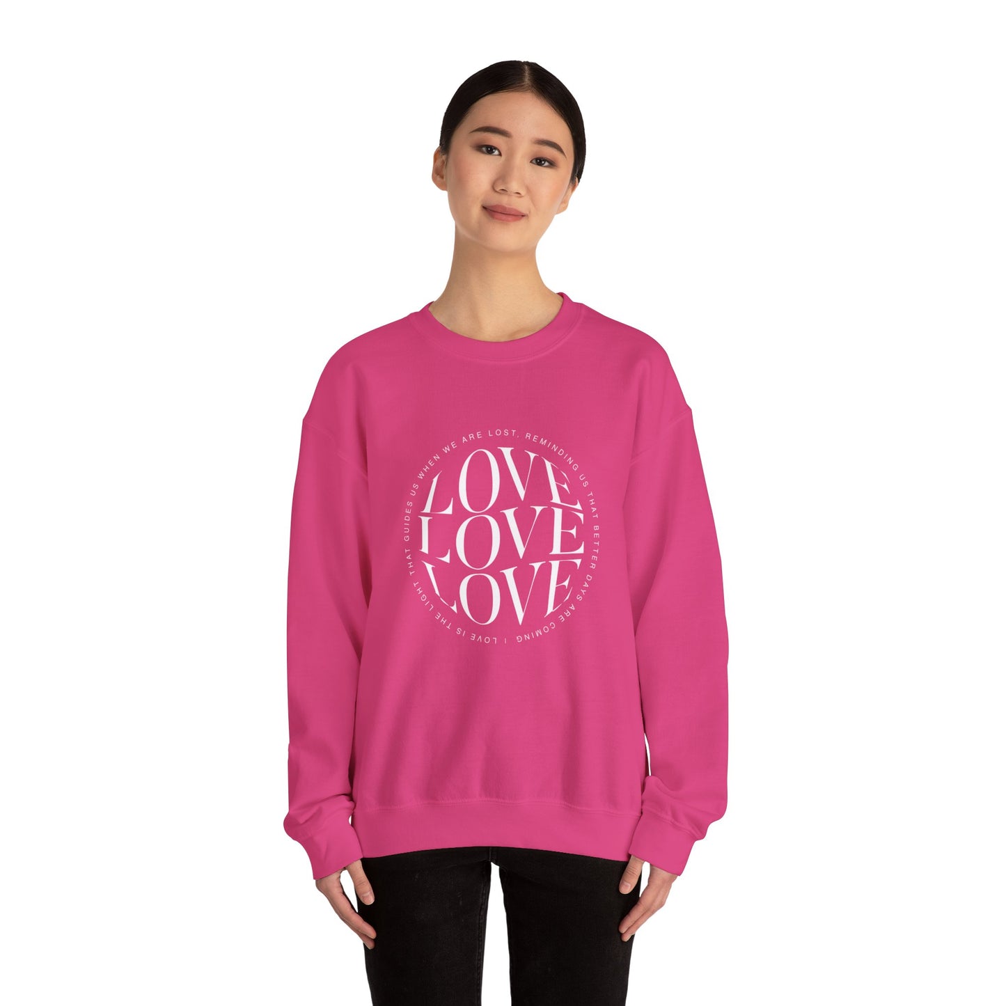 Love Circle Crewneck Sweatshirt — 'LOVE LOVE LOVE' Graphic Pullover