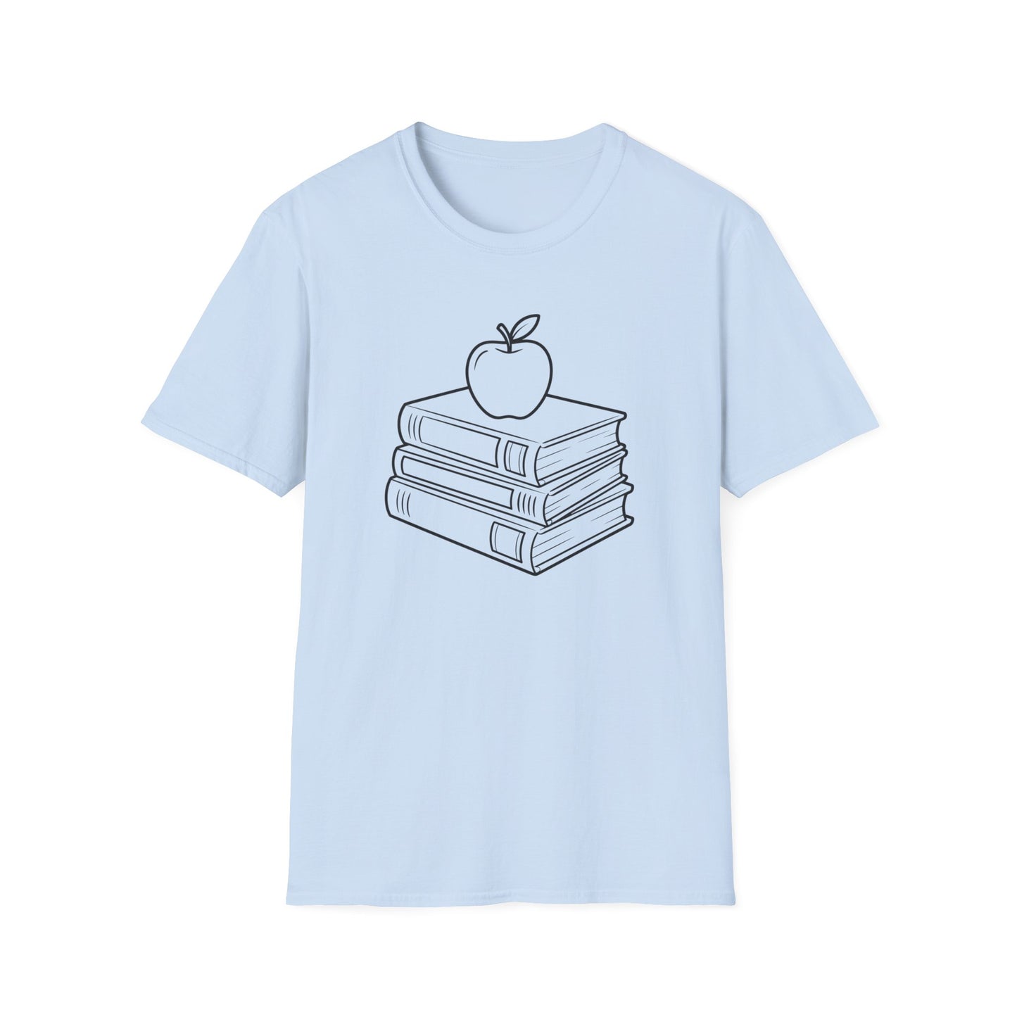 Teacher Apple Stack T‑Shirt — Minimalist Books & Apple Tee for Educators