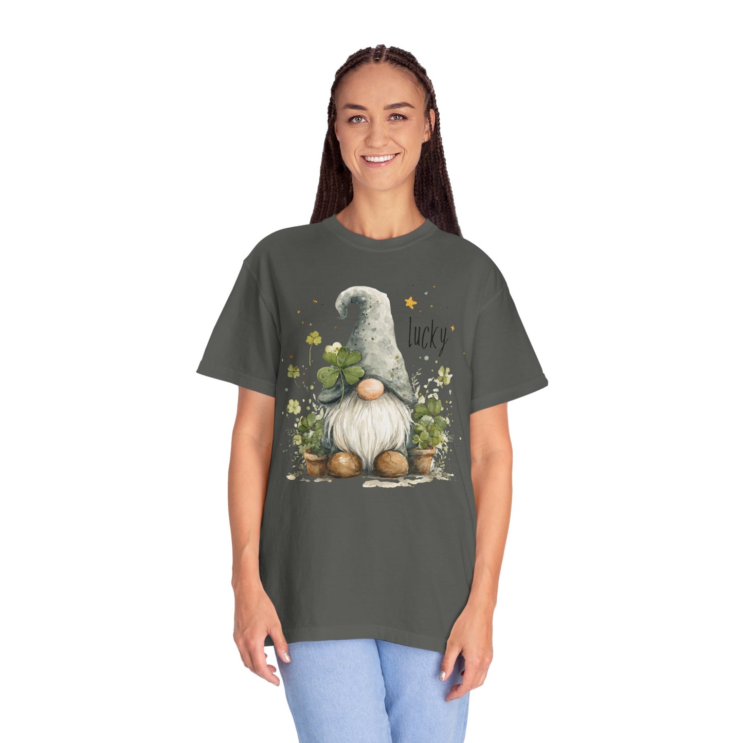 St. Patrick's Gnome T-Shirt — "Lucky" Shamrock Garden Tee