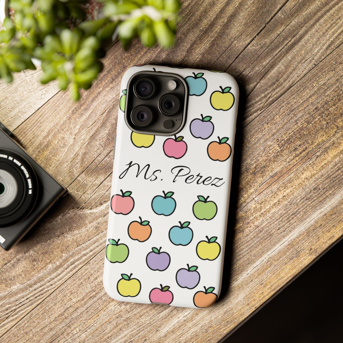 Personalized Teacher Apple Phone Case | Custom Name Teacher iPhone Case | Cute Apple Pattern Phone Case | Teacher Gift