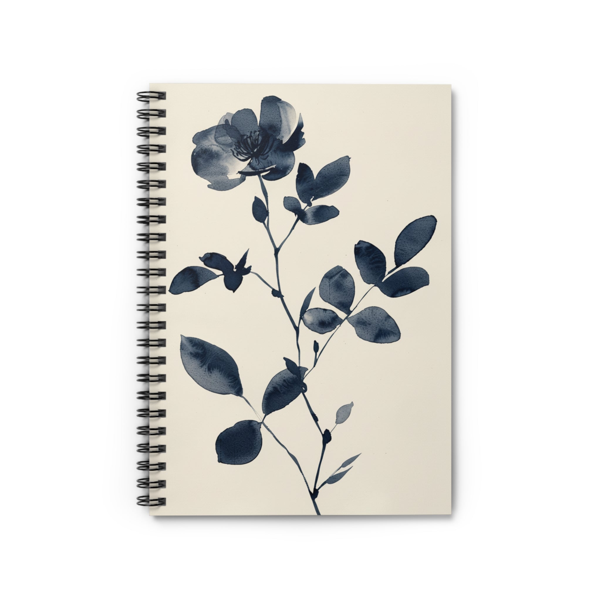 Botanical Spiral Notebook, Elegant Floral Journal with Lined Pages, Minimalist Blue Flower Sketchbook, Aesthetic Writing Journal