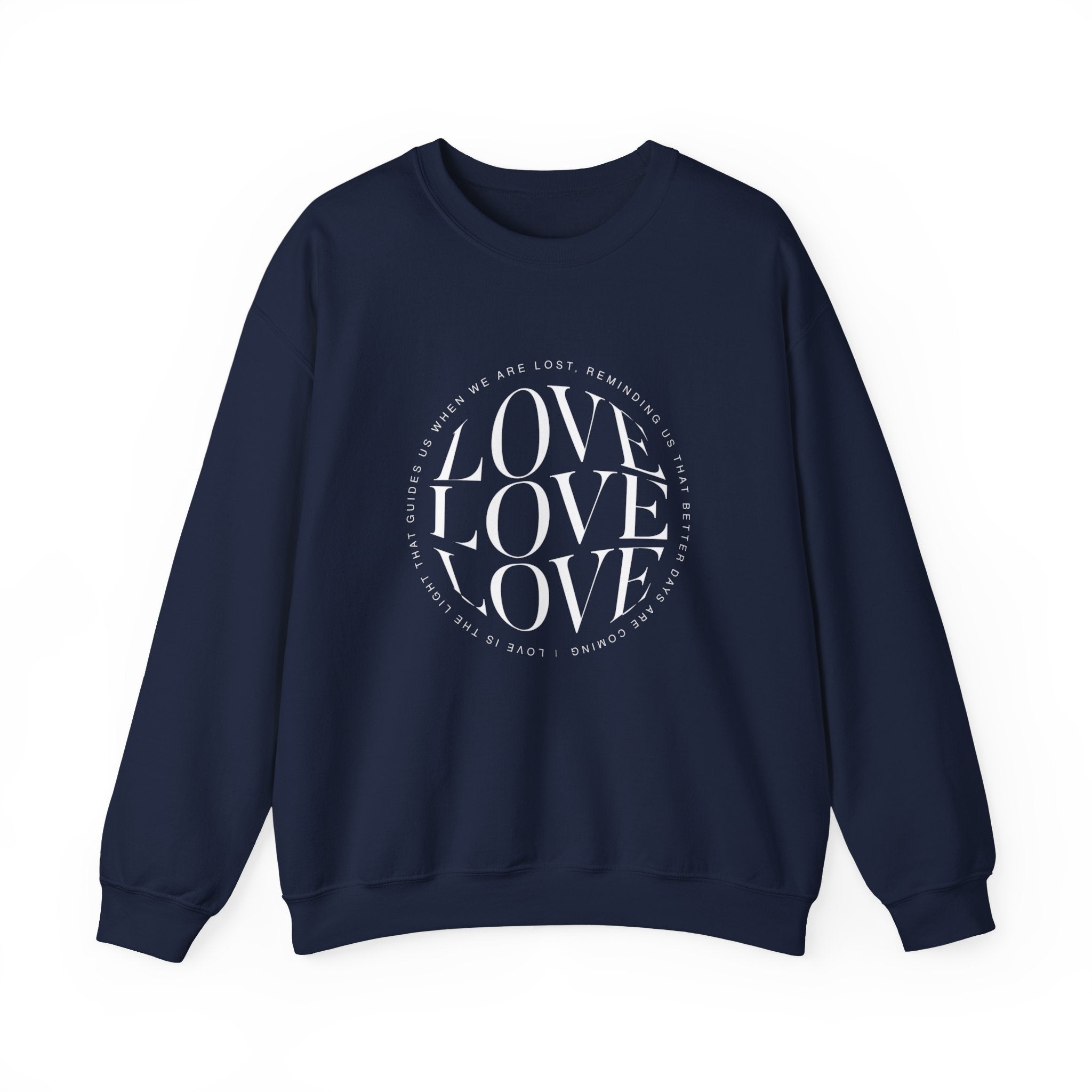 Love Circle Crewneck Sweatshirt — 'LOVE LOVE LOVE' Graphic Pullover