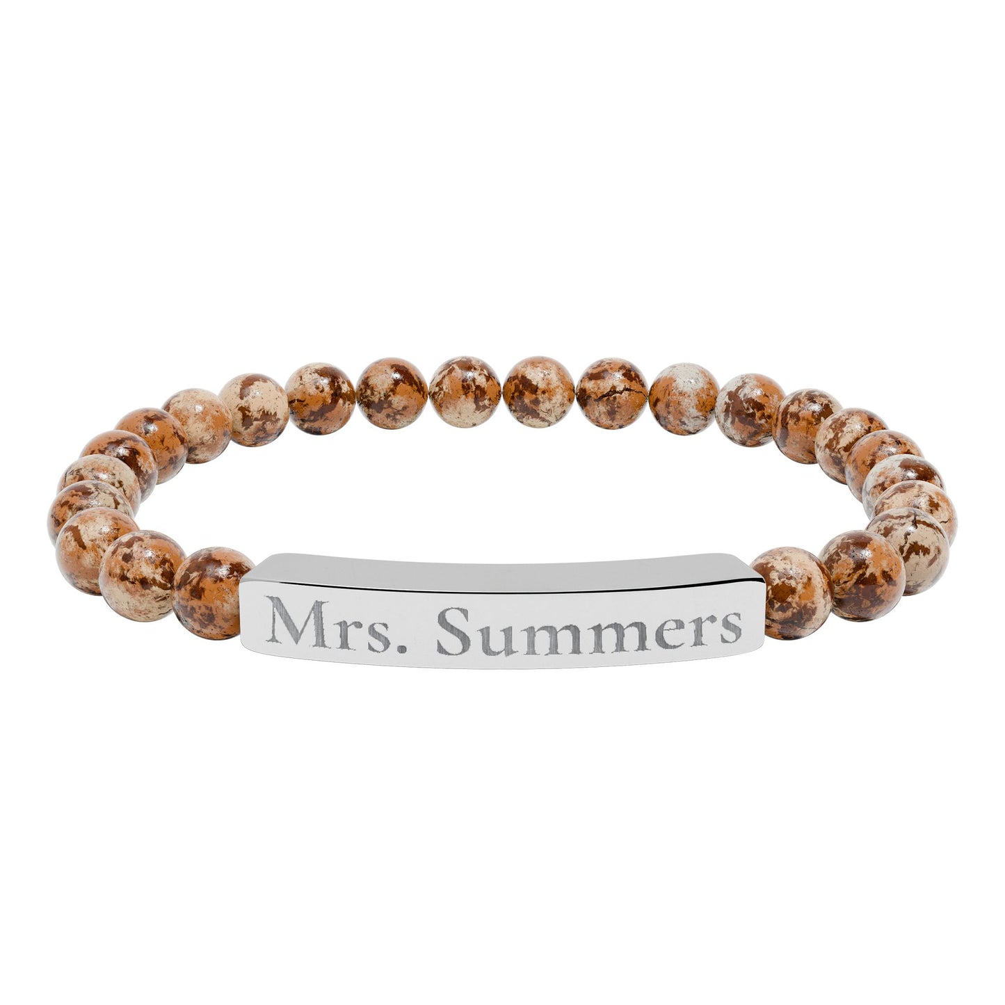 Personalized Teacher Bracelet, Custom Engraved Name Bar Bracelet, Natural Stone Beaded Gift for Teacher Appreciation or School Staf