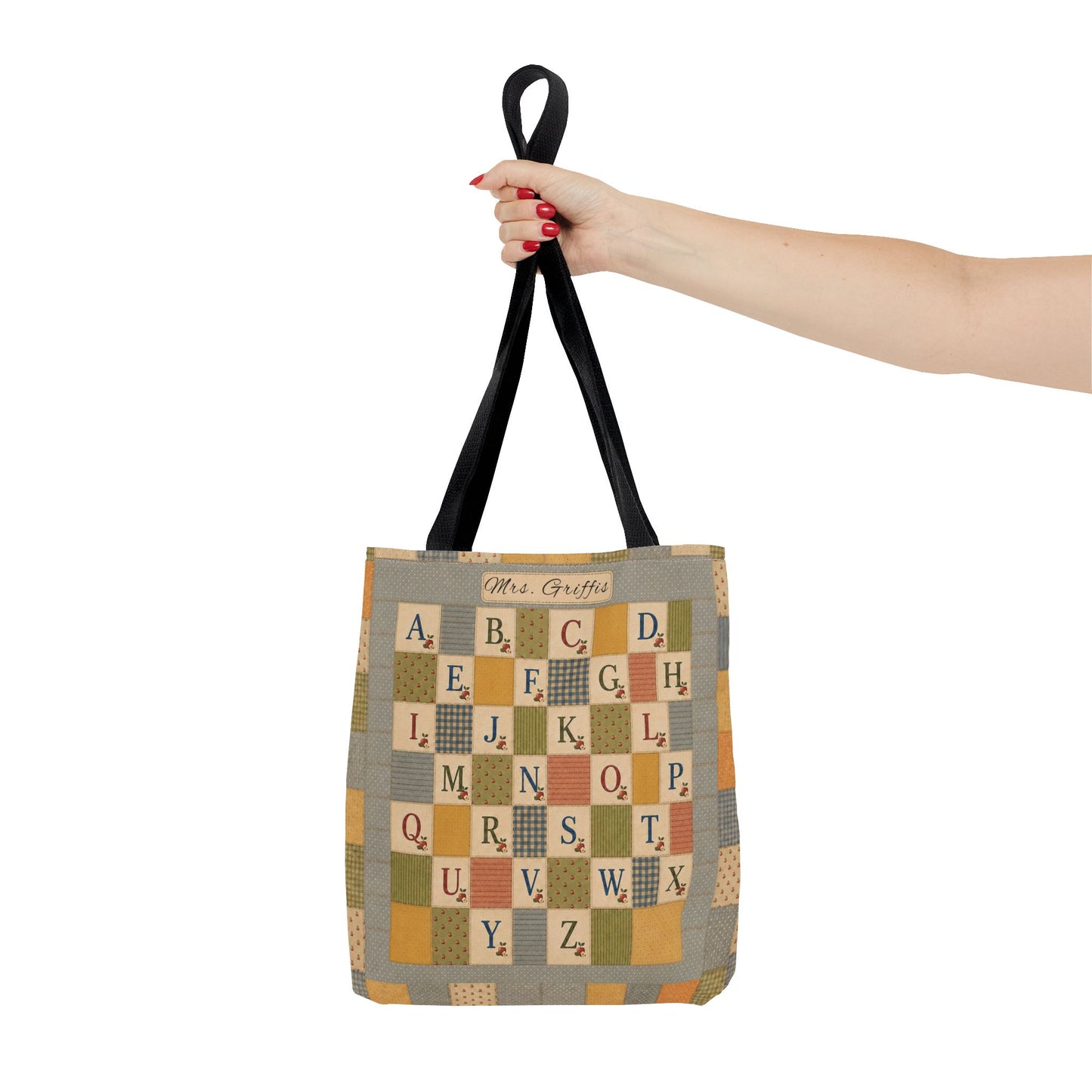 Personalized Teacher Tote Bag, Custom Name Alphabet Quilt Bag, Vintage ABC School Bag, Teacher Gift, Back to School Tote