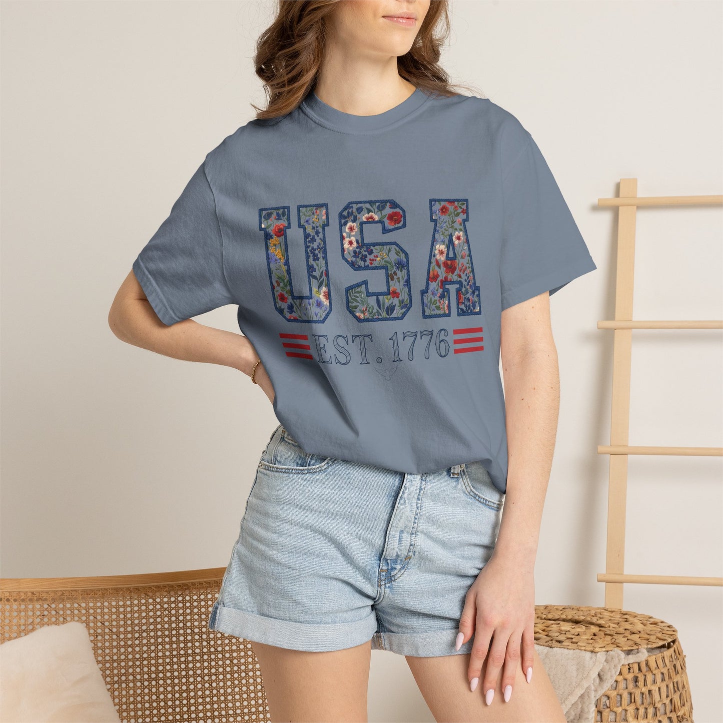 Floral USA Comfort Colors Teacher Shirt: Patriotic History Teacher Tee