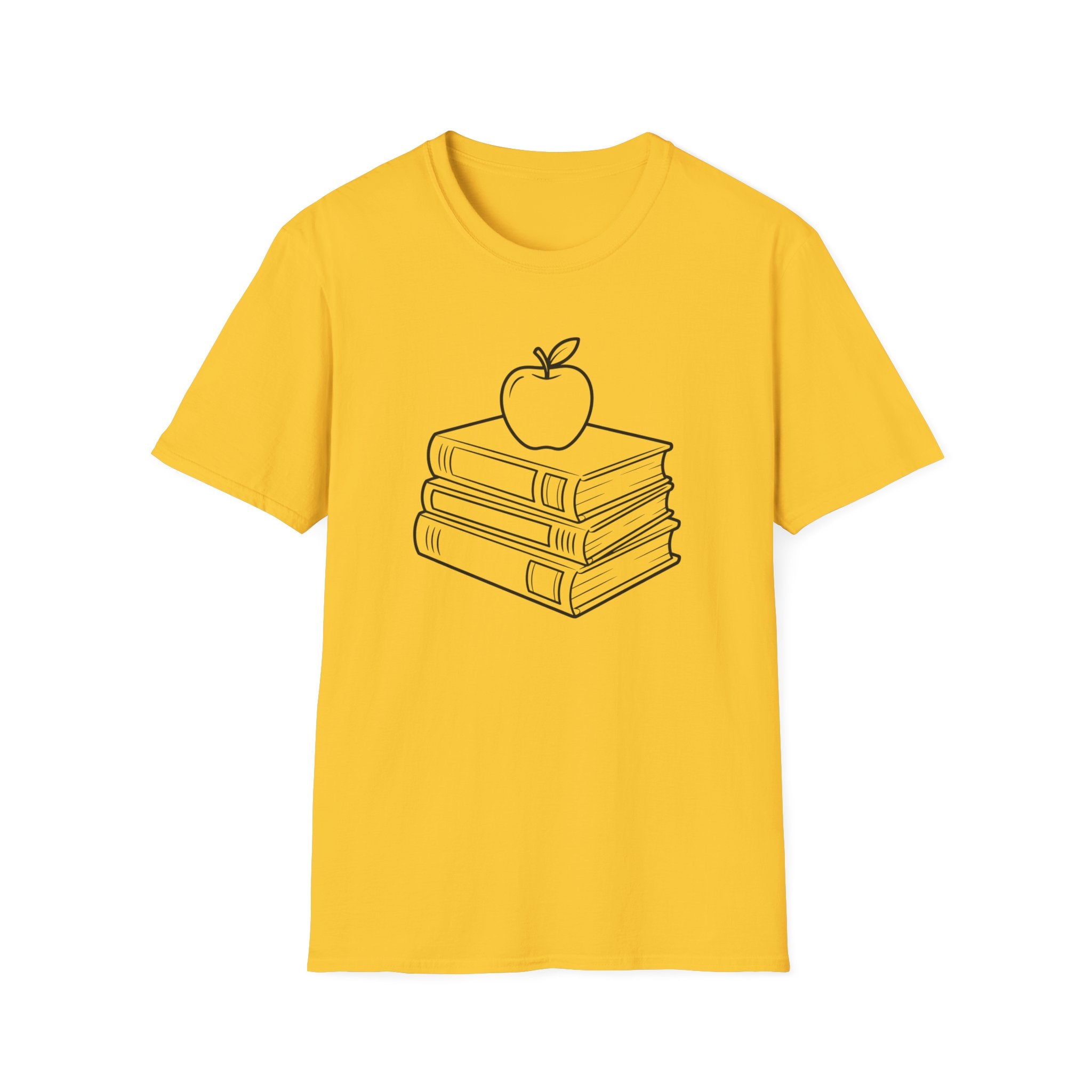 Teacher Apple Stack T‑Shirt — Minimalist Books & Apple Tee for Educators
