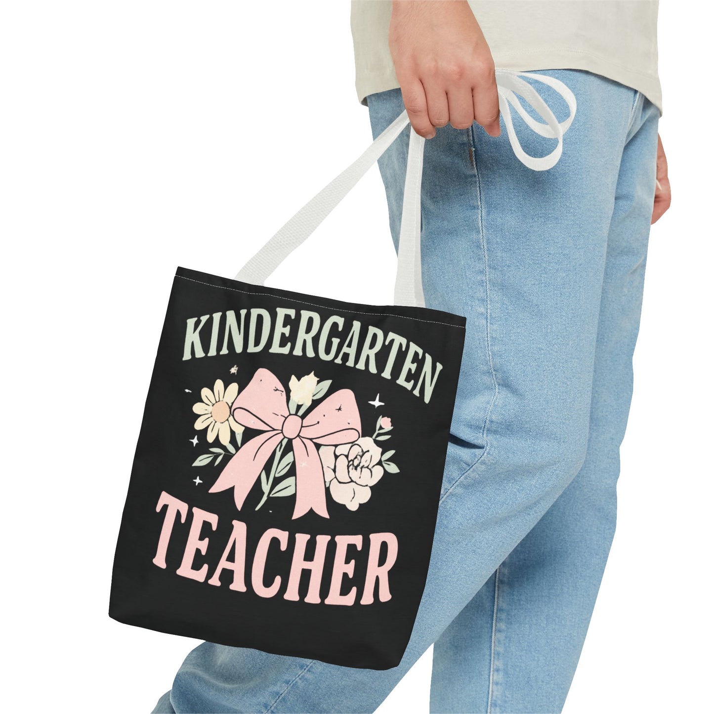 Kindergarten Teacher Floral Tote Bag – Cute Bow & Flowers Teacher Gift
