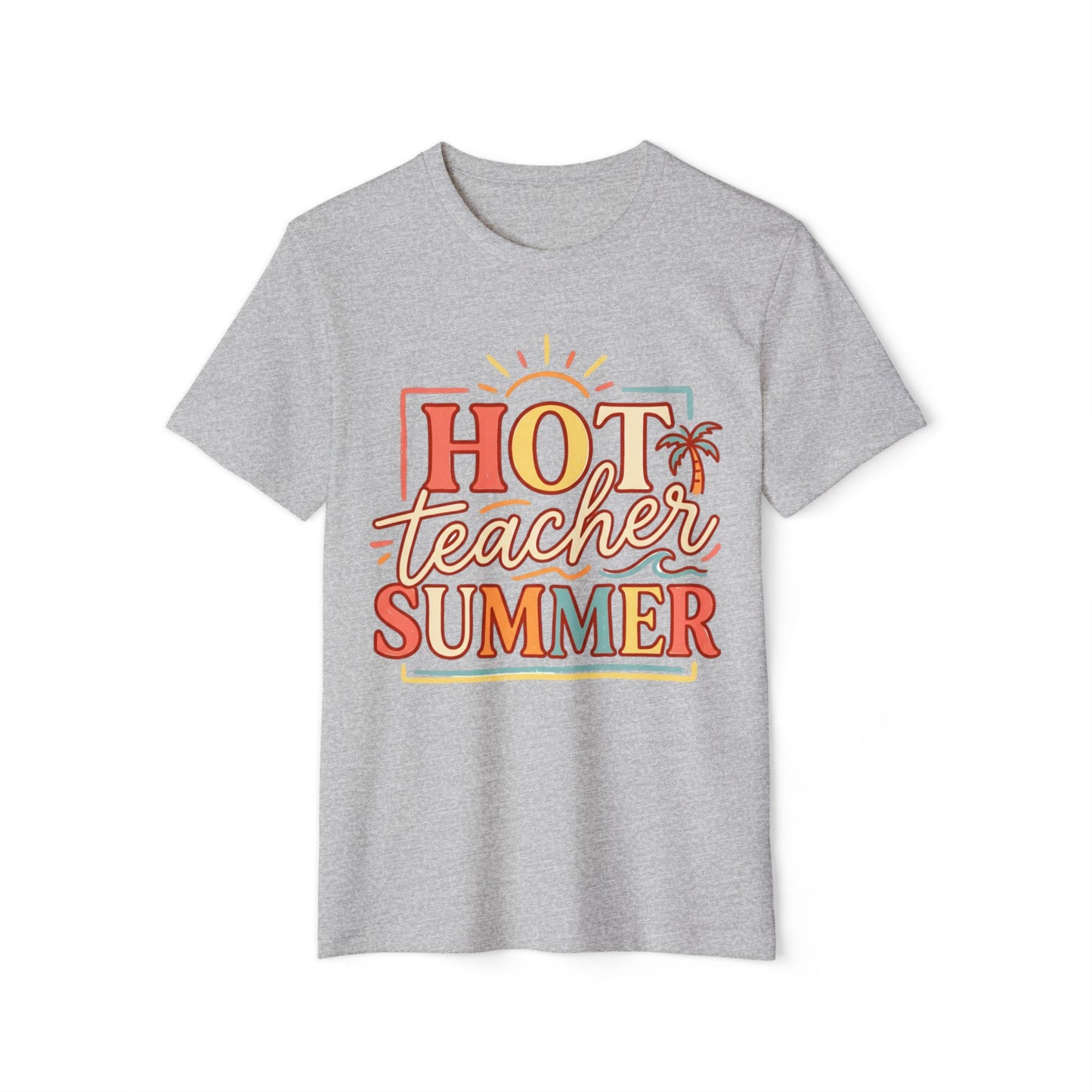 Teacher Summer T‑Shirt - Organic "Hot Teacher Summer" Retro Sun Design
