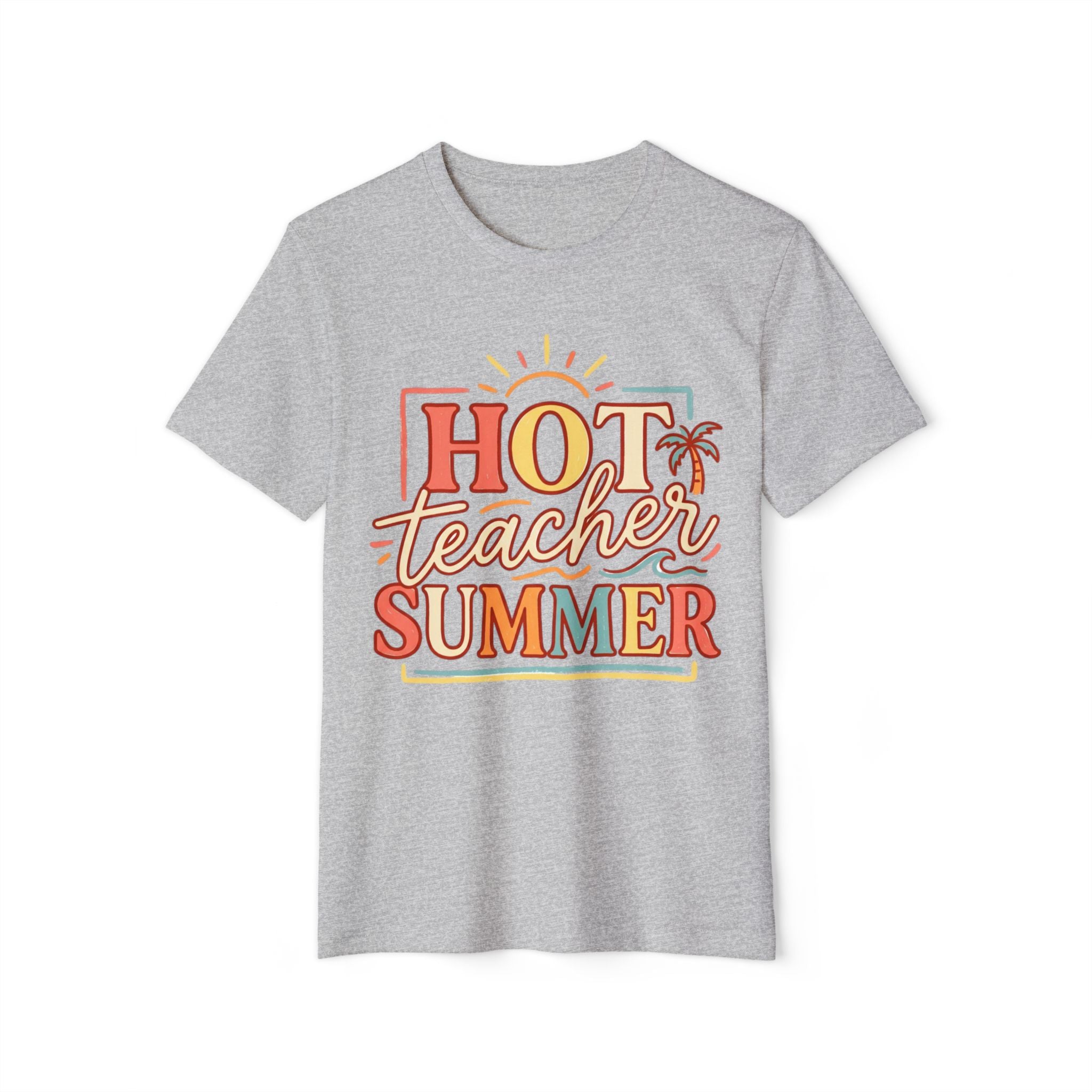 Teacher Summer T‑Shirt - Organic "Hot Teacher Summer" Retro Sun Design