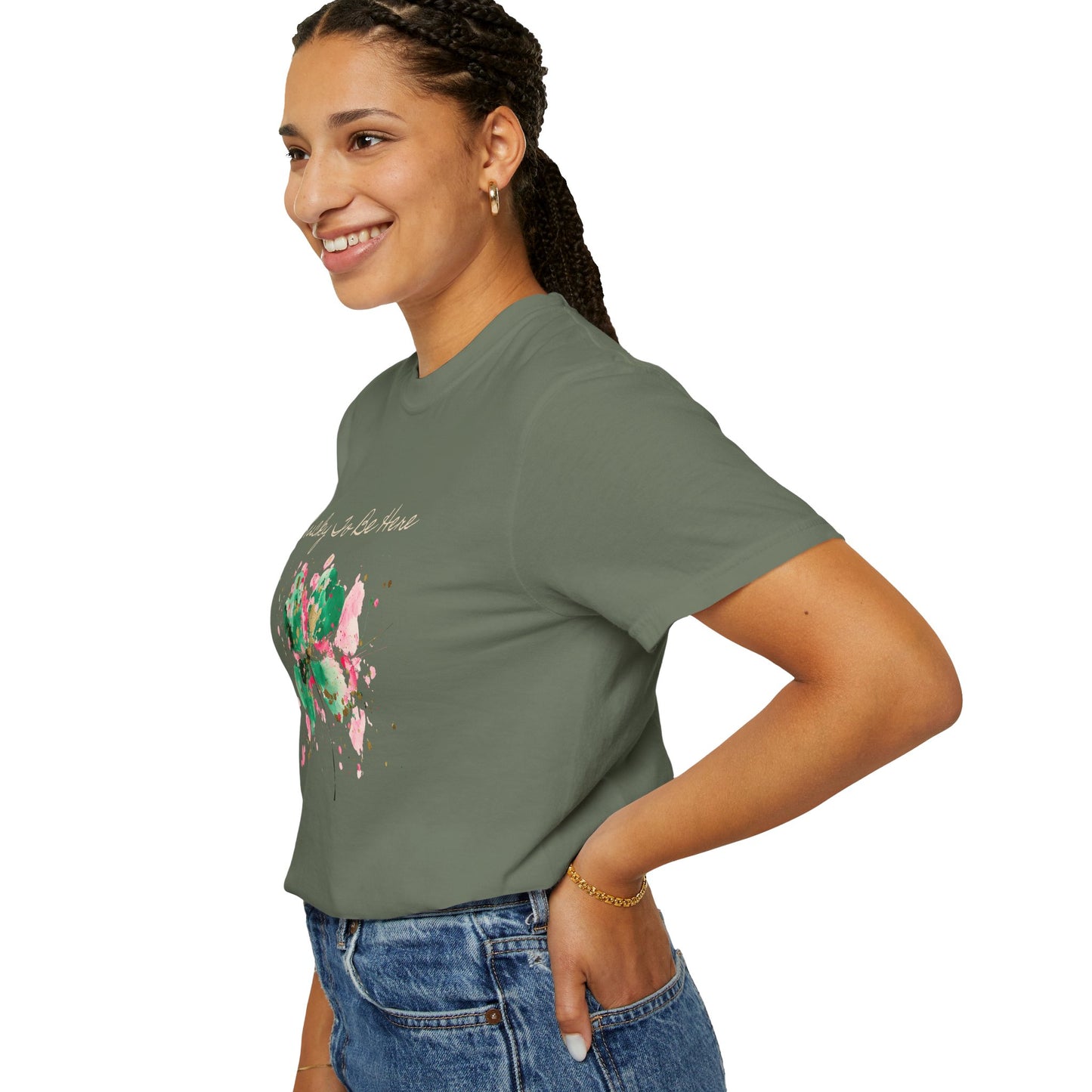 St. Patrick's Day, Lucky To Be Here T-Shirt - Floral Four-Leaf Clover Graphic