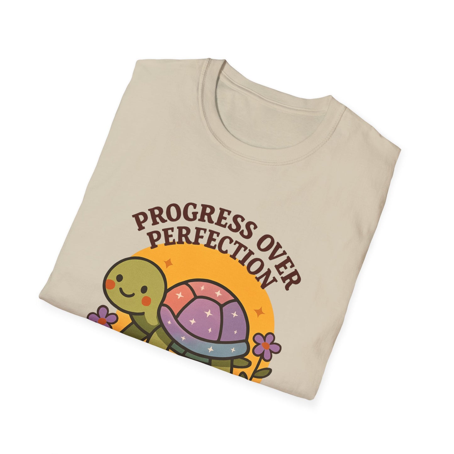 Progress Over Perfection Shirt – Cute Turtle Graphic Tee, Comfort Colors Inspired, Growth Mindset T-Shirt for Teachers, Students & Everyday Wear