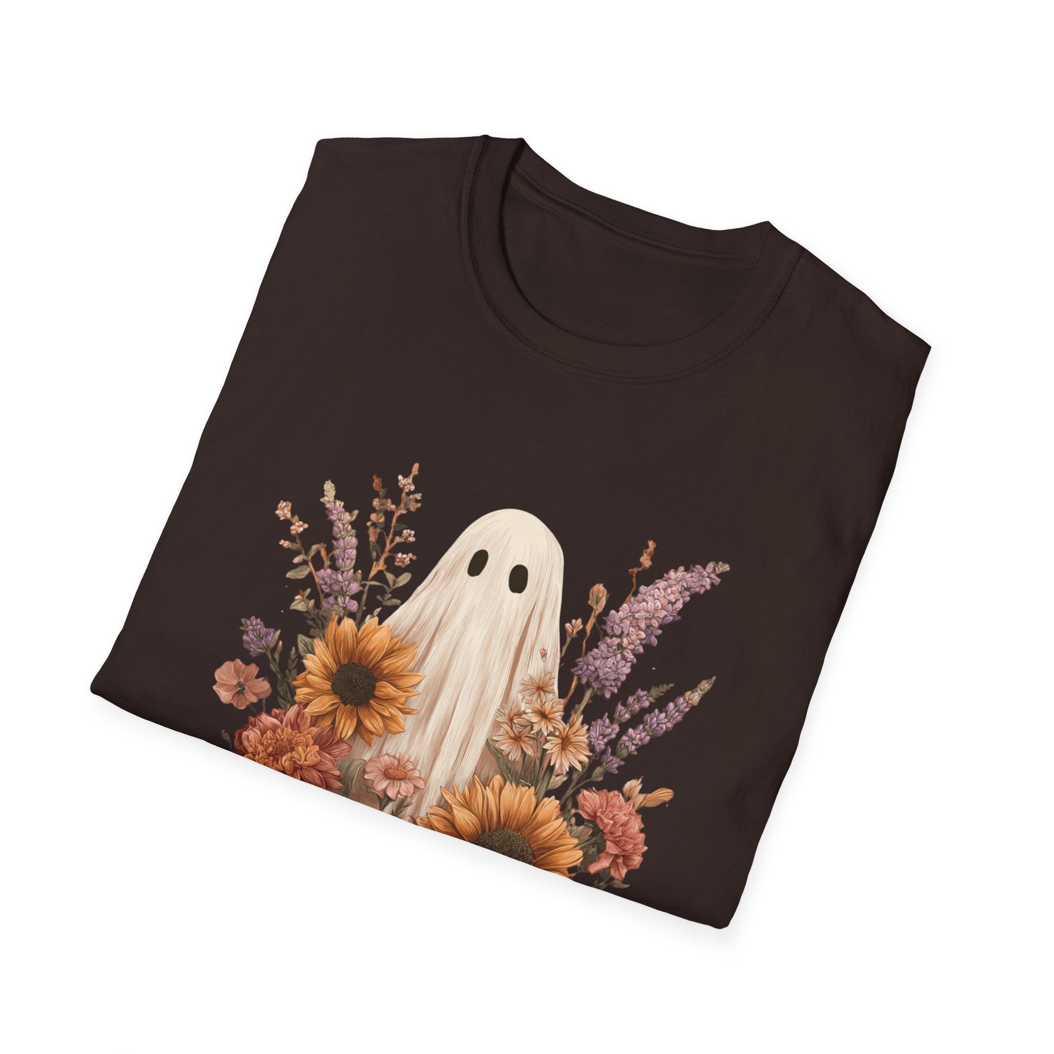 Whimsical Ghost Floral T-Shirt | Cozy, Fun Graphic Tee for Halloween, Autumn, Casual Wear, Gifts